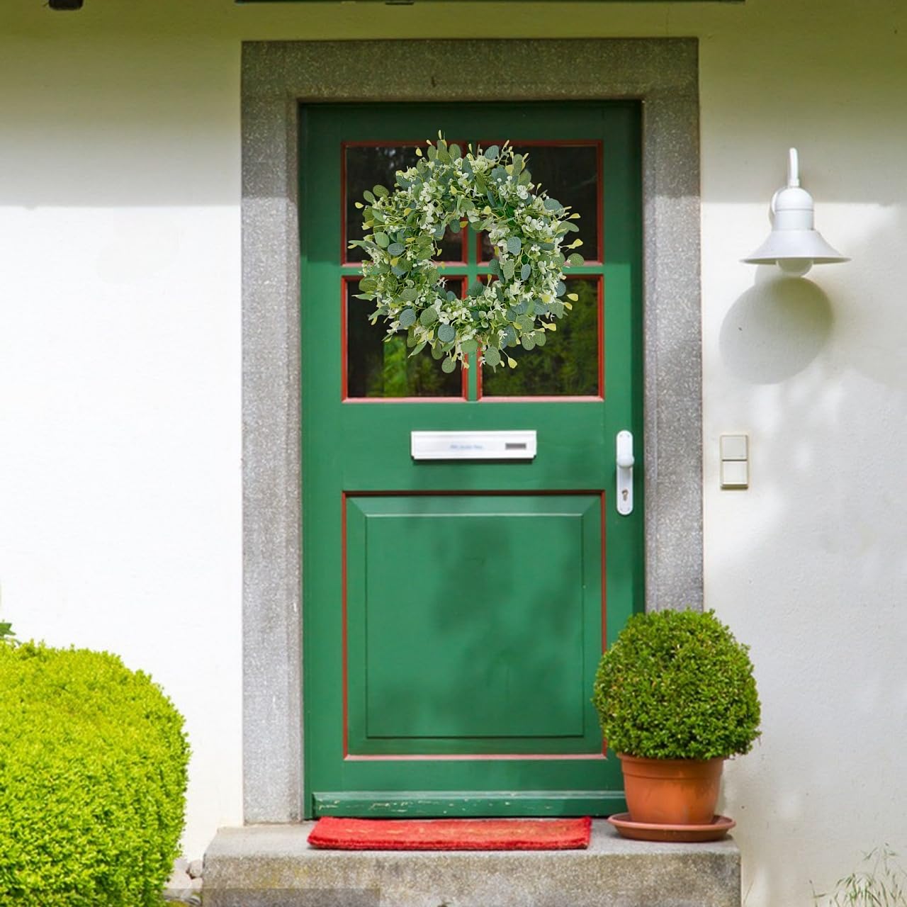 Eukalyptus Kranz für die Haustür 42 cm Eukalyptus Künstlicher Dekorative Kränze Grünkranz Künstliche Hängende Türkranz Wandkranz Frühlings Sommer Kranz Für Hochzeit Heimdekoration Dekoration