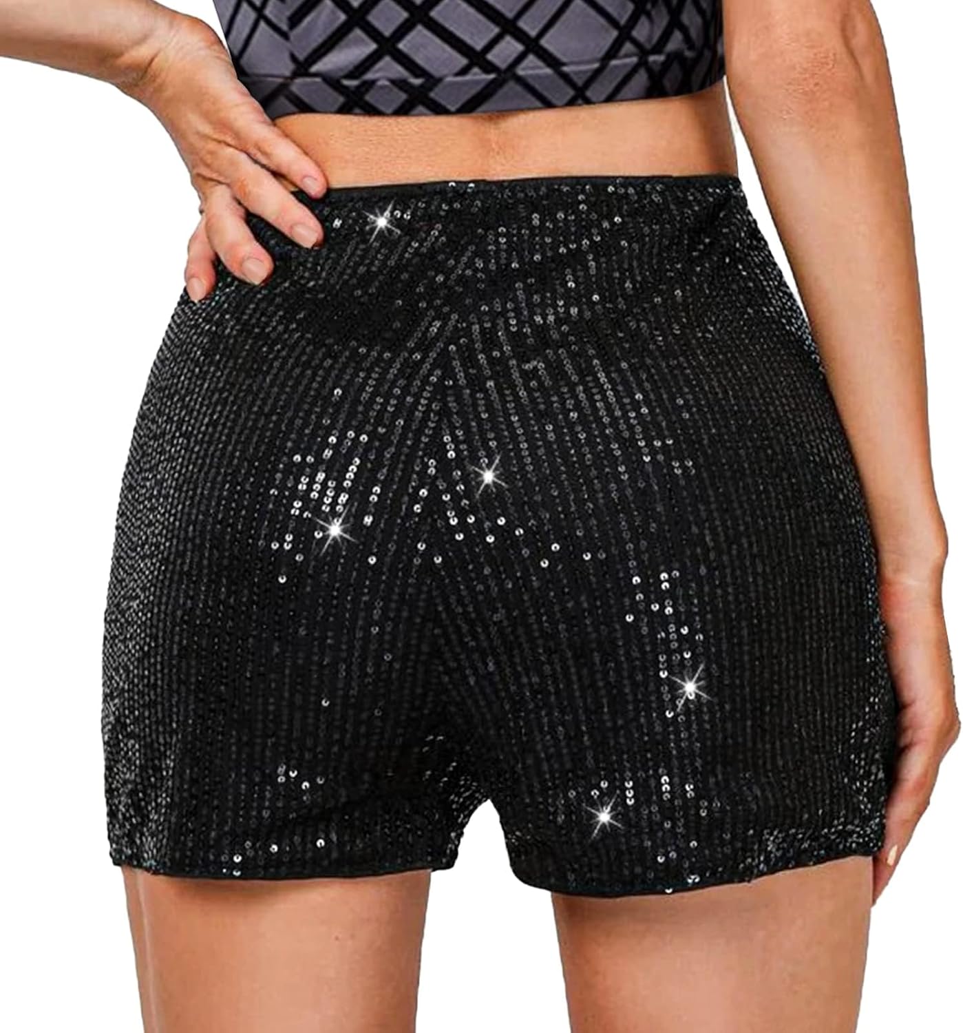 Chloefairy Women's Summer Sequin Shorts High Waist Sparkly Glitter Straight Leg Shorts Concert Party Clubwear - Image 6