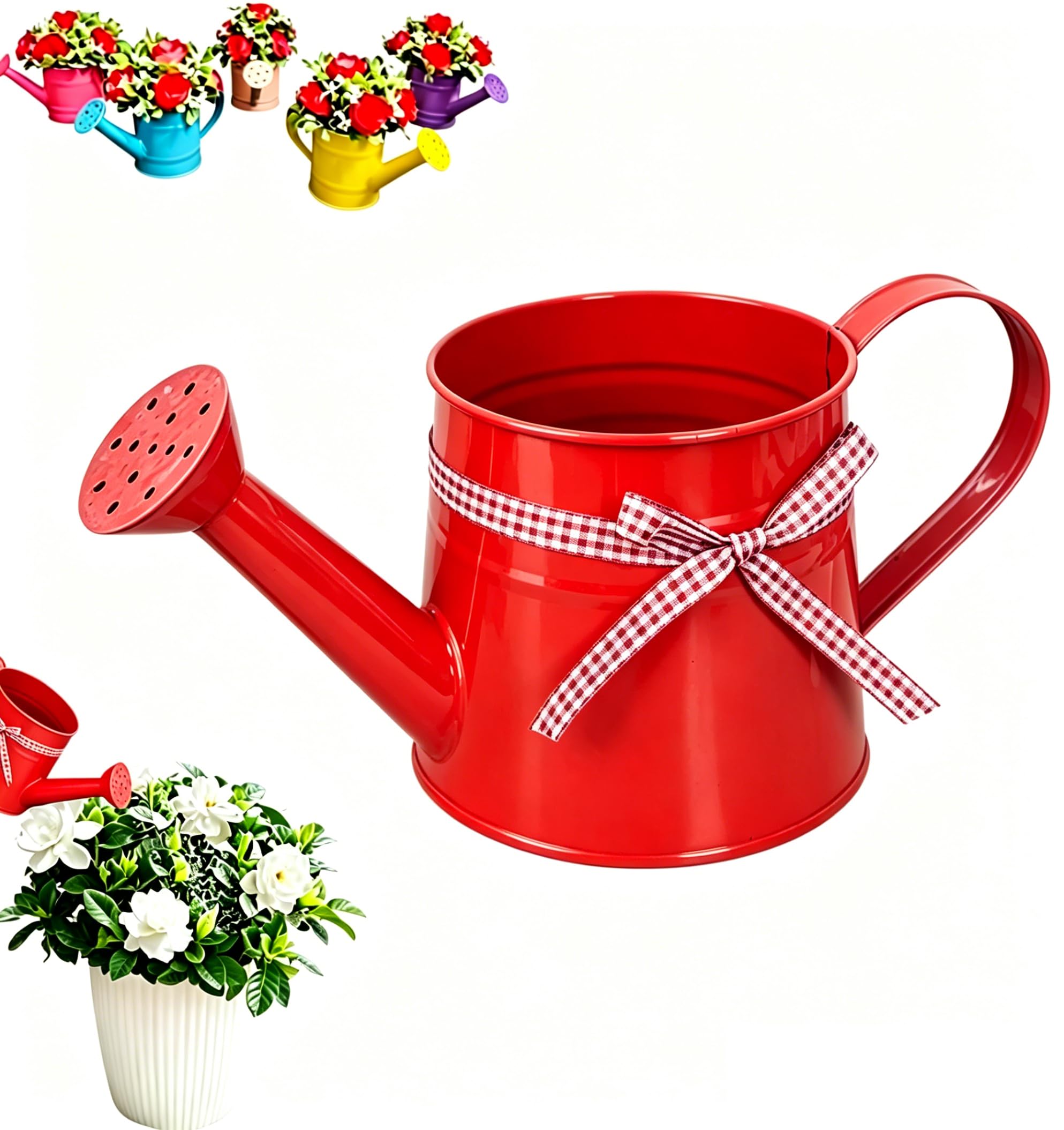 Metal Watering Can, 1L Vintage Sprinkling Can Plant Small Watering Can for Outdoor Indoor Plants, Galvanized Steel Watering Cans for Flowers, Tinplate Watering Kettle Gardening Tool for Kids (Red)