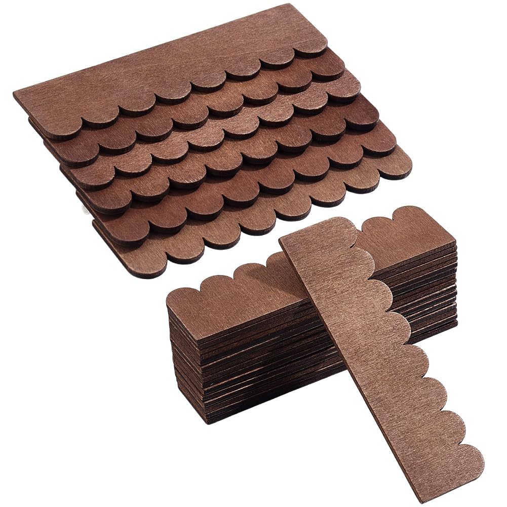 PH PandaHall 36PCS Wooden Roof Shingles 10.8x2.9cm Mini Fish Scale Wooden Tiles Brown Micro Landscape Roofing Pretending Prop for 1:12 Scale Mini House Model Furniture Accessory Decoration
