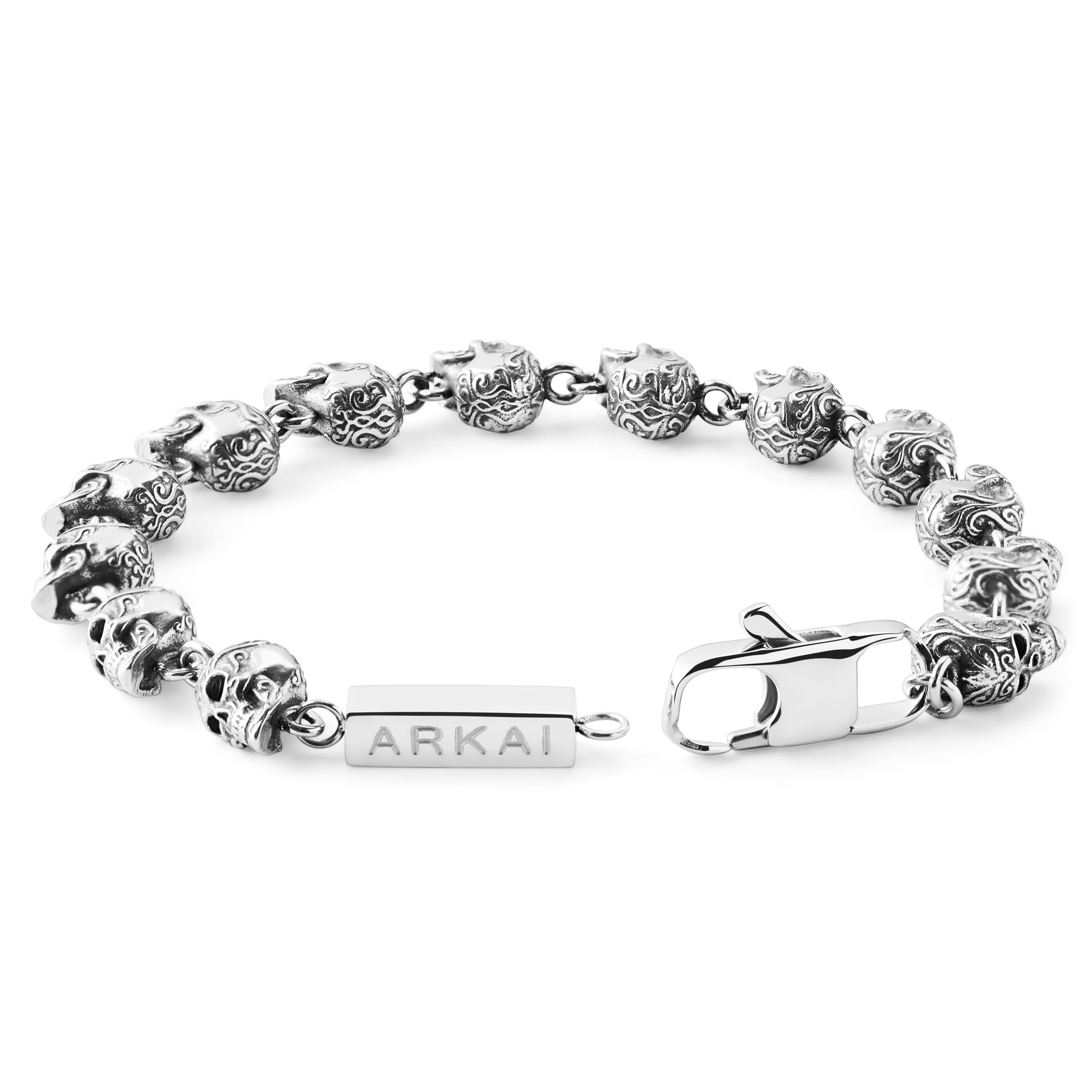 Arkai by Trendhim Pulsera para hombre con perlas de calavera de acero inoxidable, cierre de latón robusto y diseño detallado, diseño danés, accesorio informal