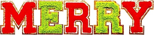 Parches para planchar con texto en inglés "Merry Ir", 5 piezas de parches coloridos para decoración de Navidad (Merry, multicolor)