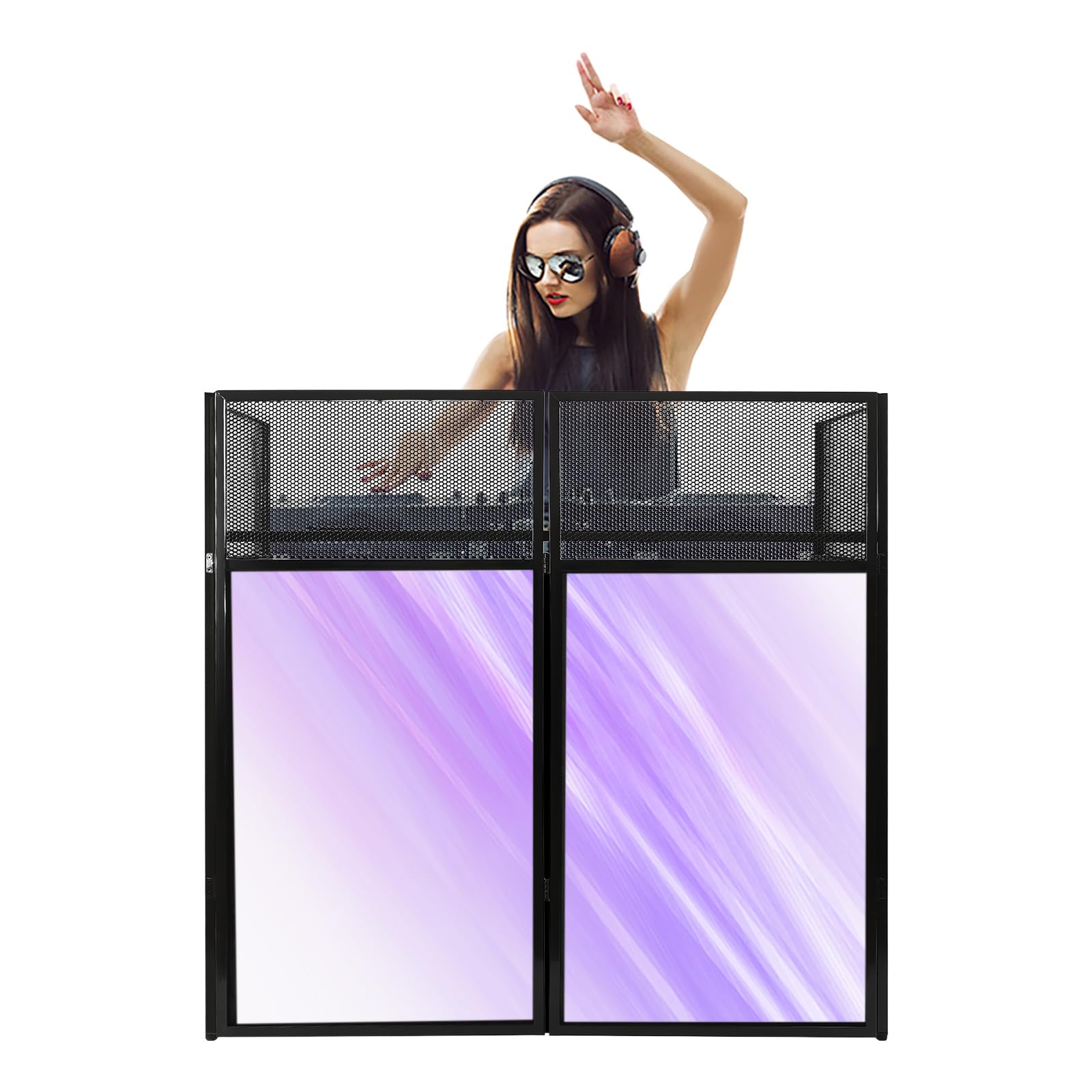 Portable DJ Display Table Station DJ Event Booth Facade 48 * 48 * 24in Foldable DJ Facade with Carrying Bag DJ Controller Stand (Black)