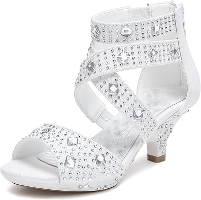 Dufannie Toddler Little Big Kid High Heels Flower Girls Party Dress Shoes Glitter Pump Sandals
