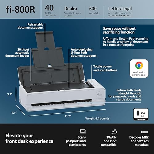 Miniatura 3 de Fujitsu RICOH fi-800R Ultra-Compact, Color Duplex Document Scanner with Dual Auto Document Feeders (ADF)