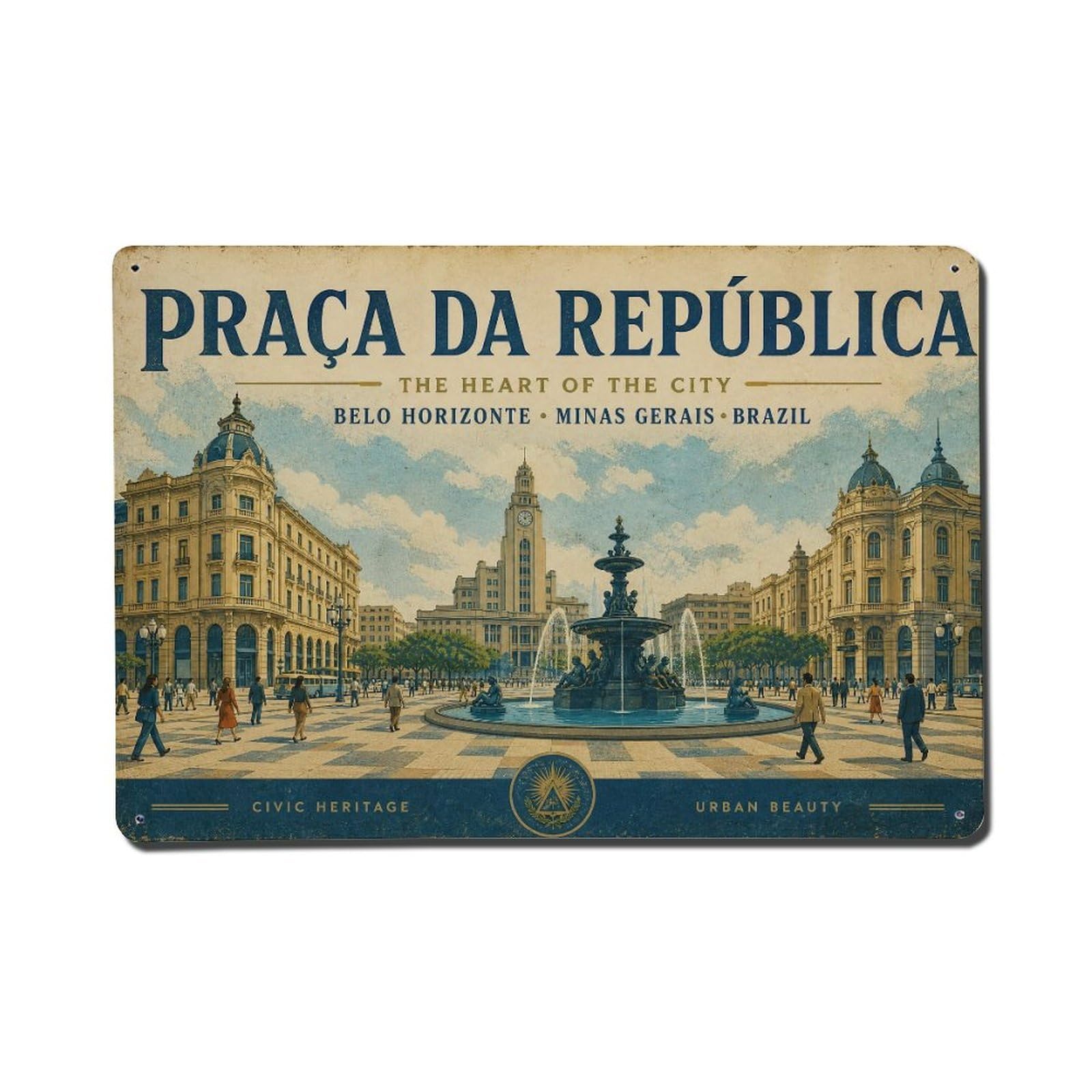 Yrnq 08X12inch Vintage Style Vintage Praca Republica Public Square Fountain Portugal Metal Tin Sign