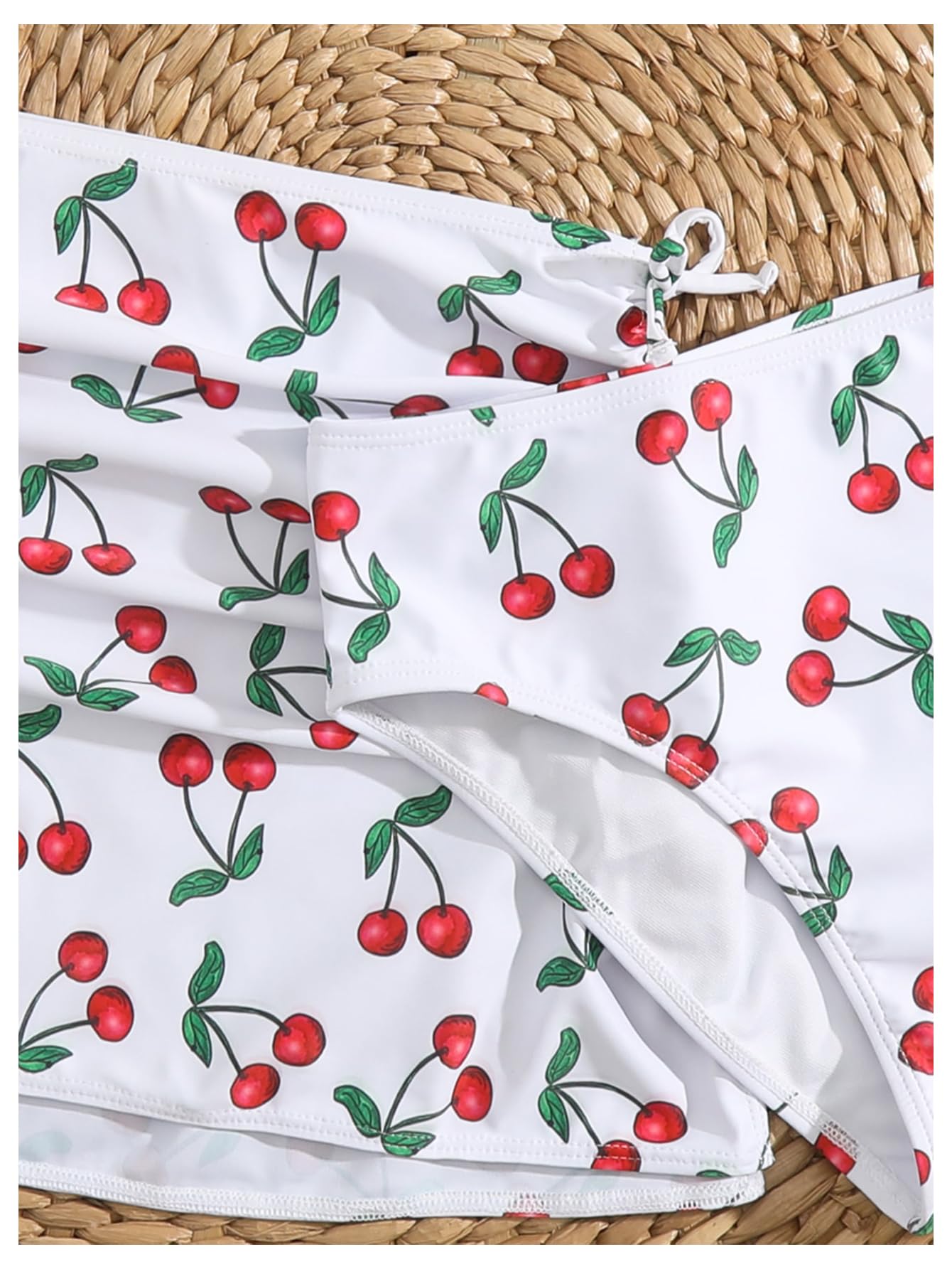 Floerns Traje de baño de 3 piezas para niña con estampado de cereza, bonito conjunto de bikini con falda para cubrir