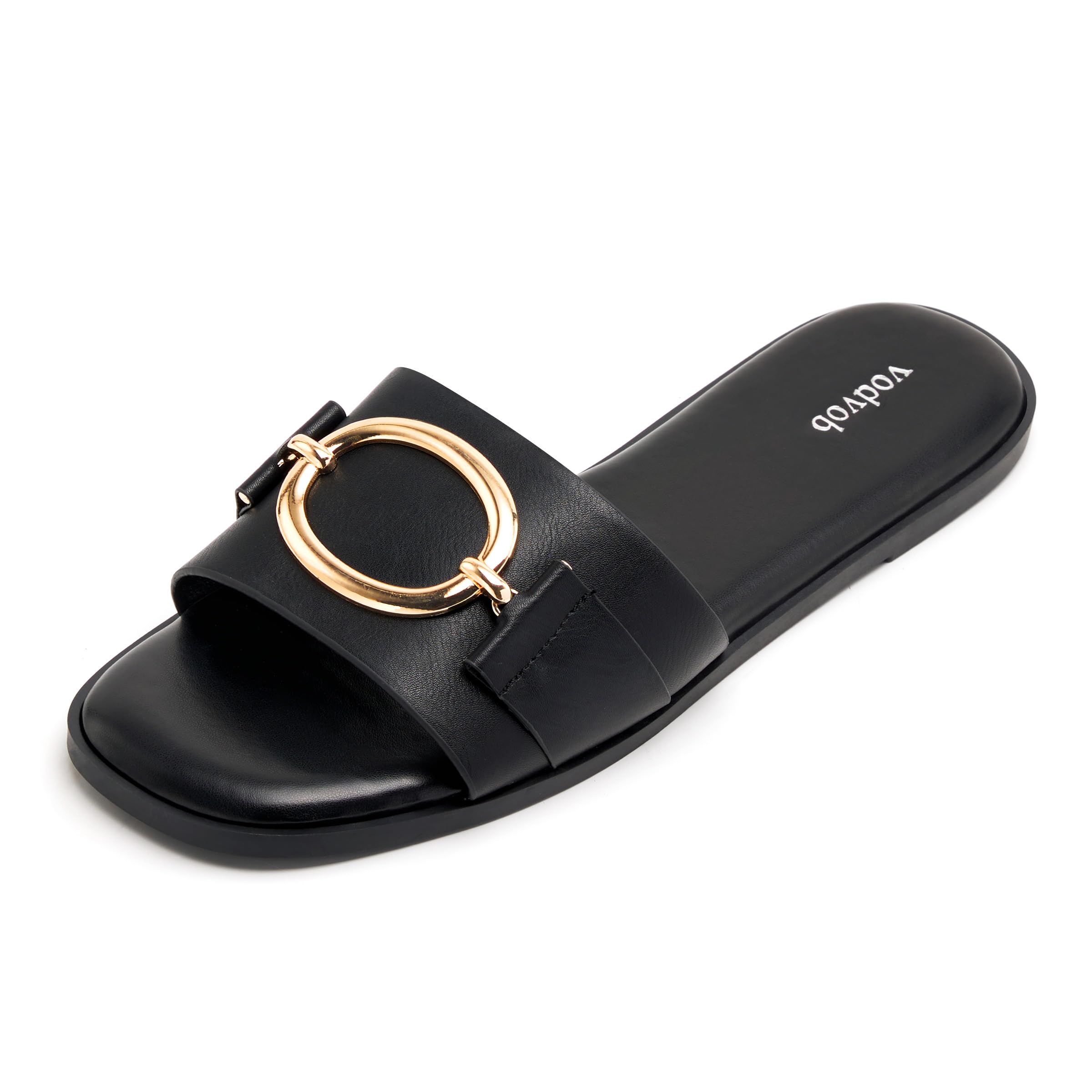 vodvob Women's Flat Sandals Fashion Square Open Toe Metal Chain Summer Dressy Sandals Slip On Casual Slides