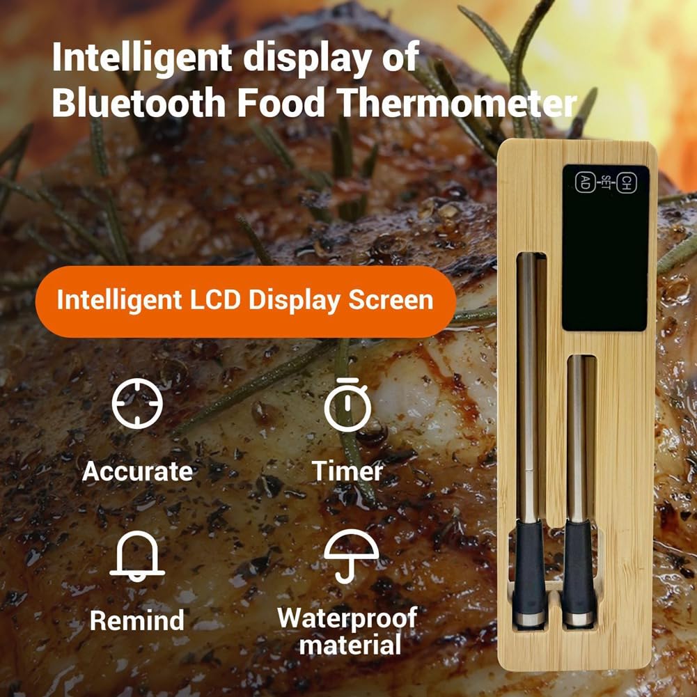 Bezprzewodowy termometr do mięsa, cyfrowy Bluetooth, podwójne sondy, termometr do grilla z ekranem wyświetlacza do frytownicy powietrznej