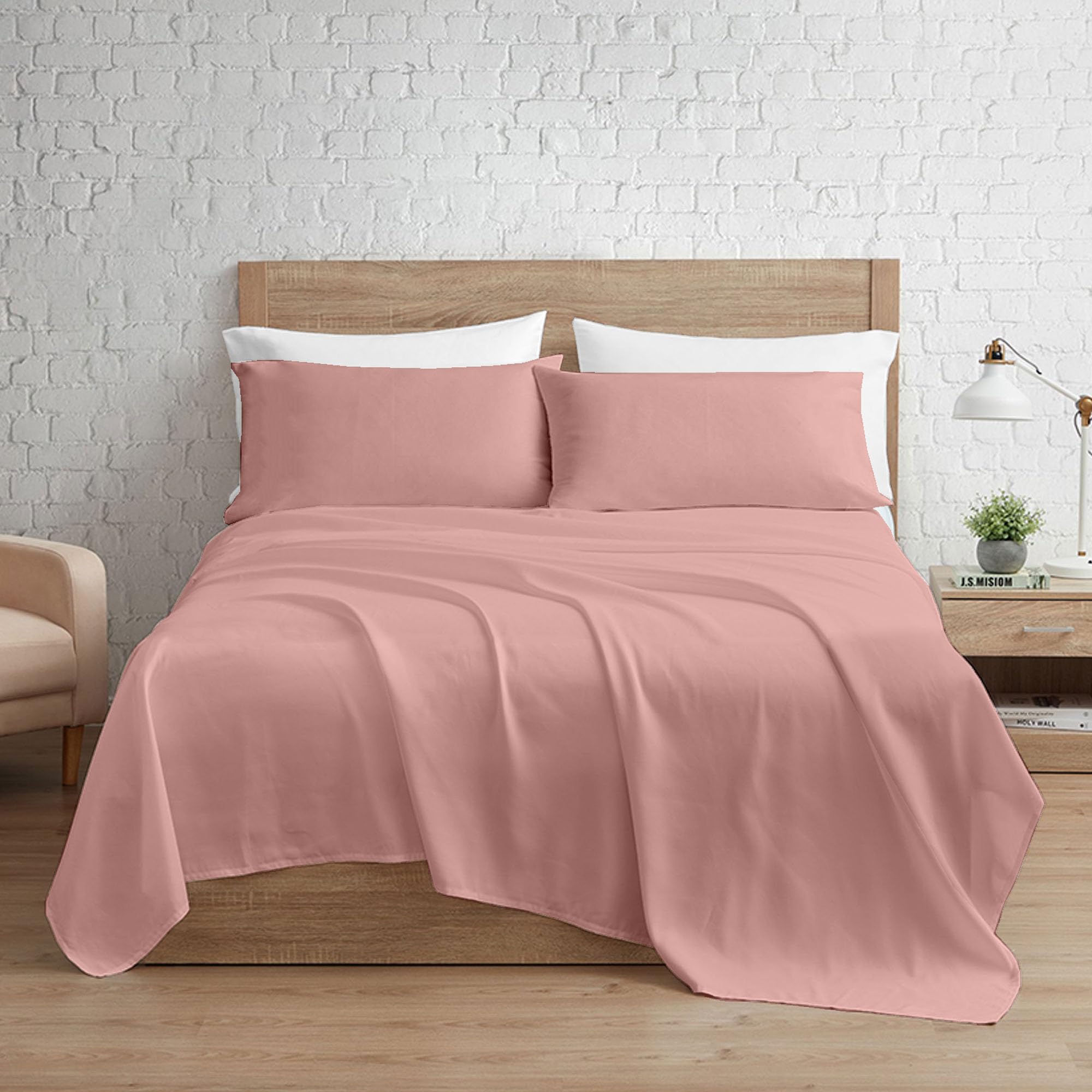 Ruggeri - Completo Letto - 100% Morbida Microfibra di Alta Qualità | 2 Federe + 1 Lenzuolo con Angoli + 1 Lenzuolo Sopra - Collezione Shiny Day (Rosa)