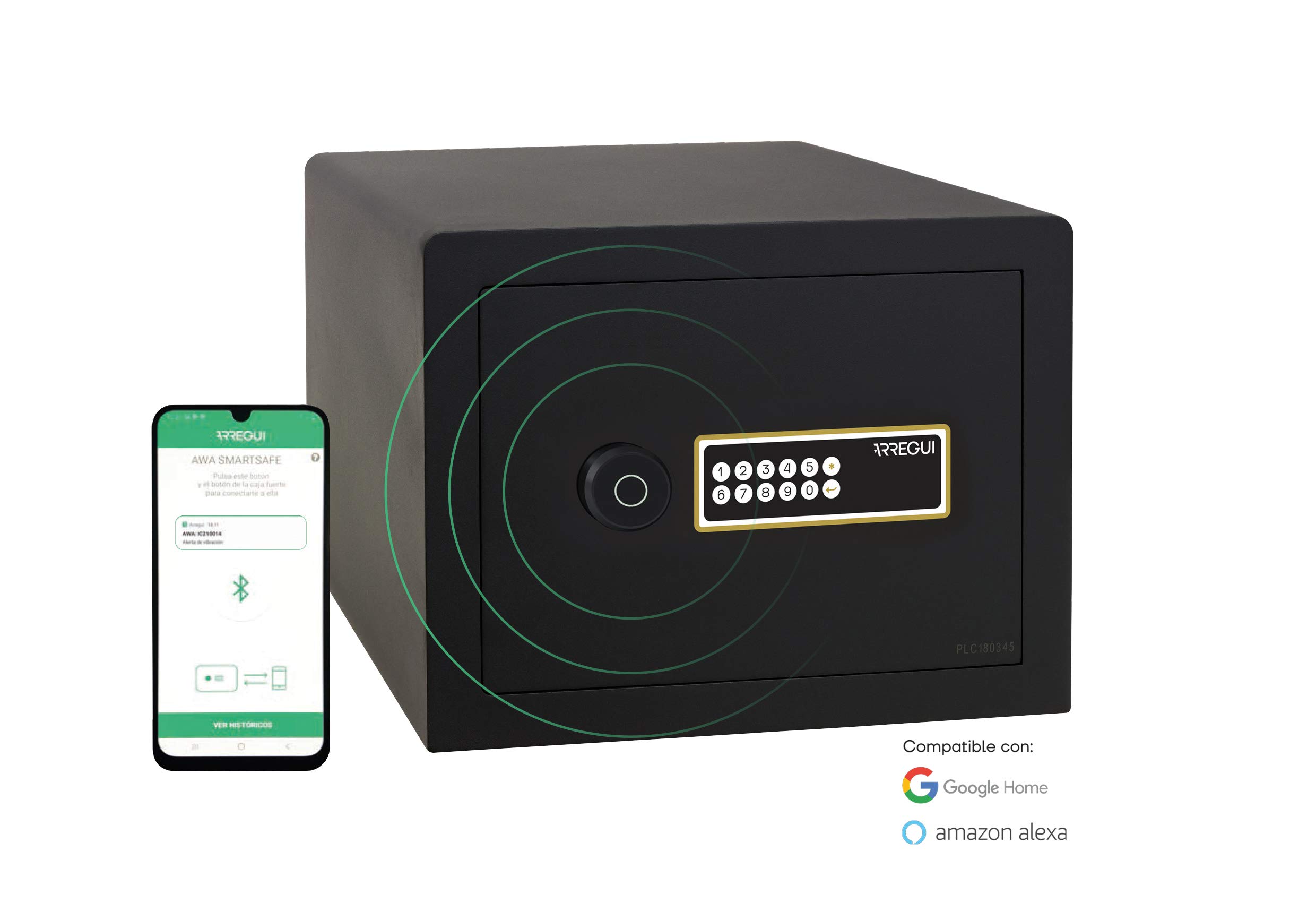 ARREGUI AWA 220740 - Caja fuerte inteligente, para colocar, Smart Safe, apertura con código electrónico, gestión a través de la aplicación móvil, compatible con Amazon Alexa, 27 x 38,5 x 32,5 cm, 23 L