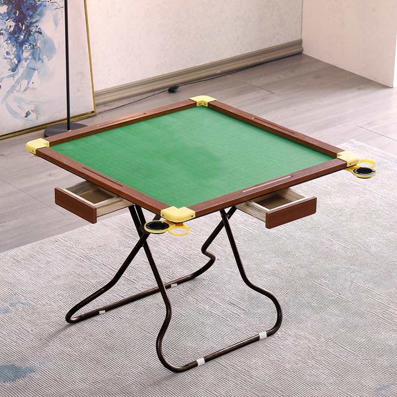 Mahjong Table,Square Folding Card Tables 34.64" Board Game Table for 4 People, Wear-Resistant Desktop Poker Cards, Mahjong,Brown