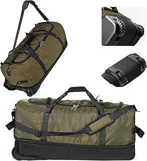 CONTAIL 32”110L Expandable 140L Rolling Duffle Bag with 2 Inline Wheels,Convertible Weekend Travel Bag with Bungee-Cord System (Upgraded Oxford, Army Green-1)