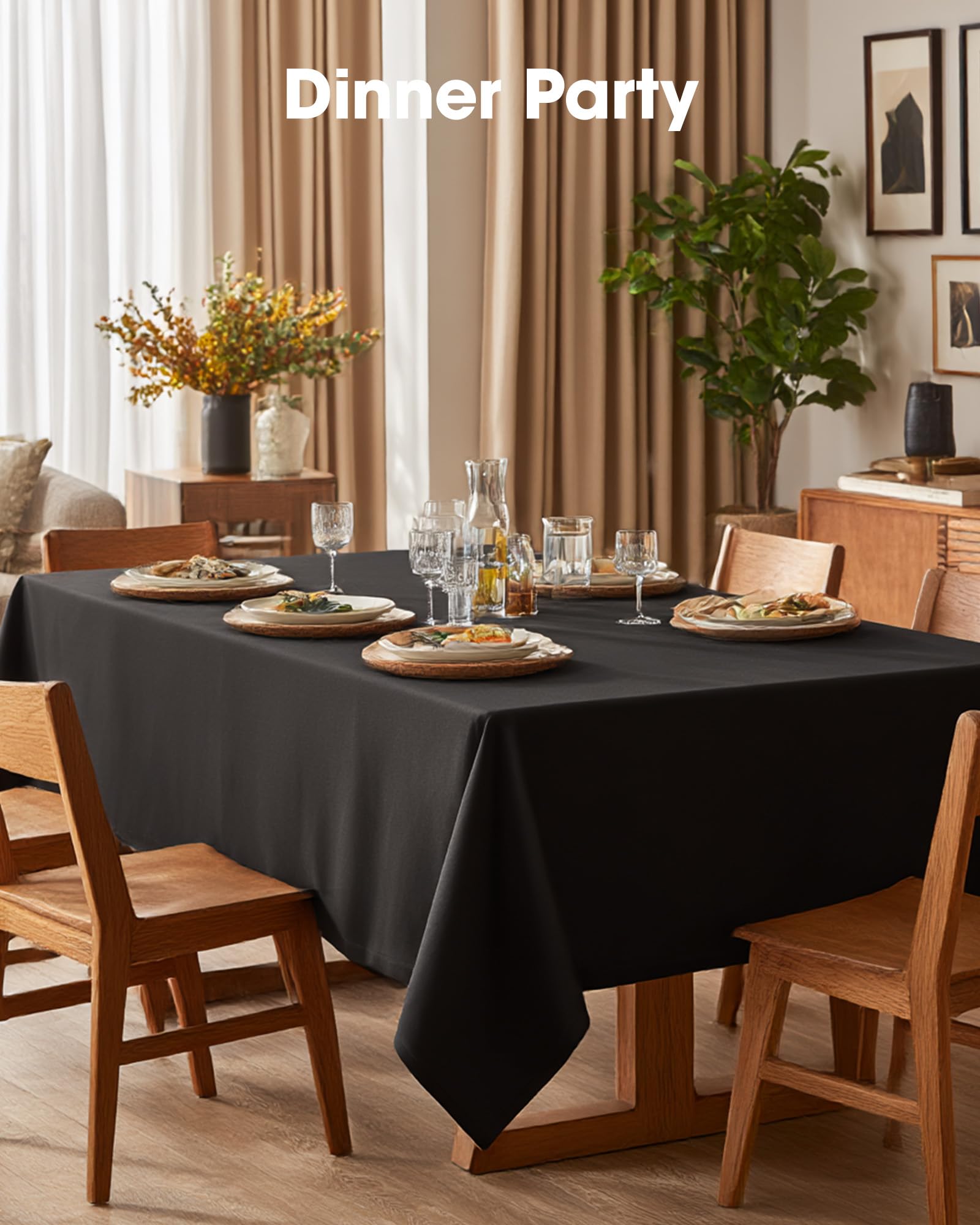 Pureegg Rectangle Table Cloth 60" x 84" – Durable Polyester Tablecloth Offers Reusable & Washable Protection, Ideal for Outdoor Party, Picnic, Wedding, Banquet and Birthday, 1 Pack, Black