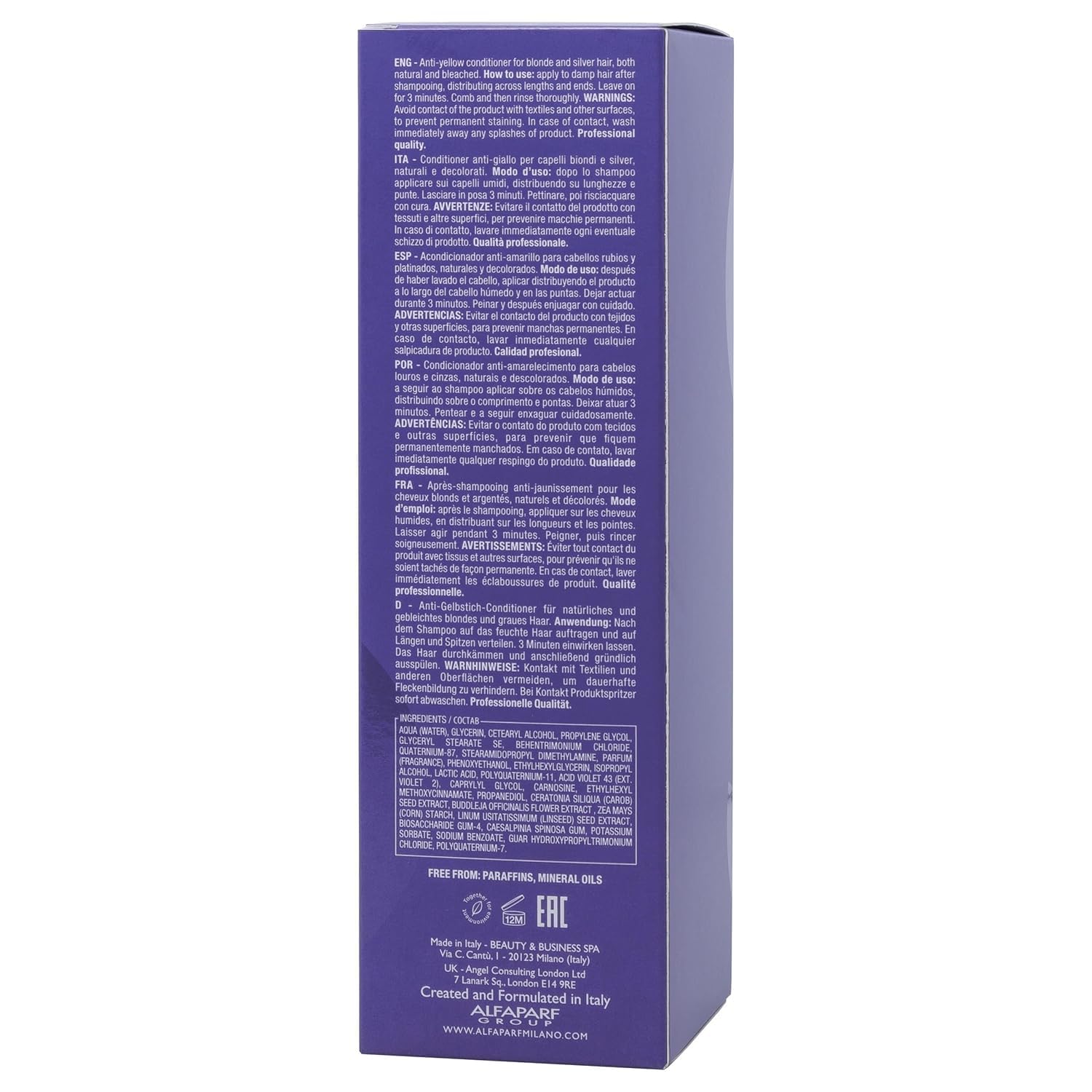 ALFAPARF MILANO Semi di Lino Color Depositing Purple Conditioner - Removes Yellow & Brassy Tones for Blonde, Platinum, Highlighted, Gray, & Silver Hair - Brightens, Moisturizes, Adds Shine