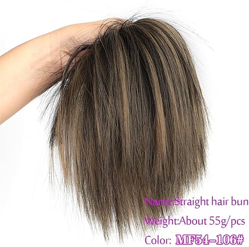 Miniatura 2 de Extensiones de moño de cabello sintético, extensiones de moño de cabello sintético desordenado, esponjoso, lacio, banda elástica, moño, extensiones