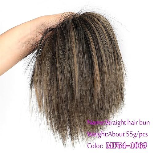 Miniatura 2 de Extensiones de moño de cabello sintético, extensiones de moño de cabello sintético desordenado, esponjoso, lacio, banda elástica, moño, extensiones