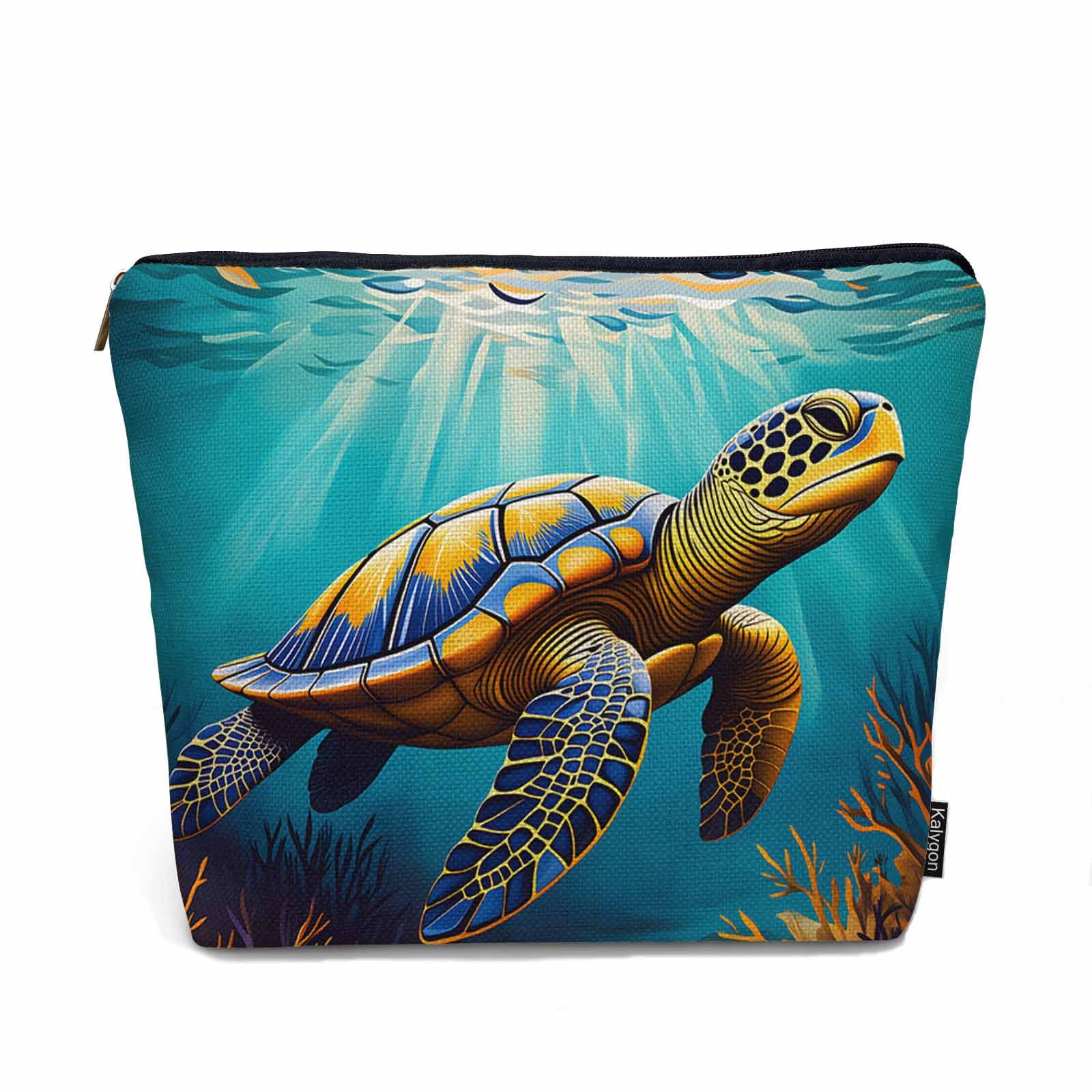 Kalygon Women Cosmetic Bag Sea Turtle, Underwater Ocean Sea Turtle Cute Makeup Bag For Purse Cosmetic Travel Bag For Toiletries Makeup Storage Bag