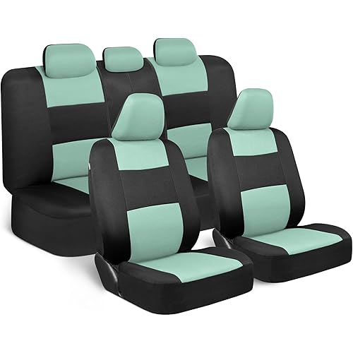 BDK PolyPro Car Seat Covers Full Set in Mint on Black – Front and Rear Split Bench Seat Covers Accessories for Auto Trucks Van SUV,Easy to Install