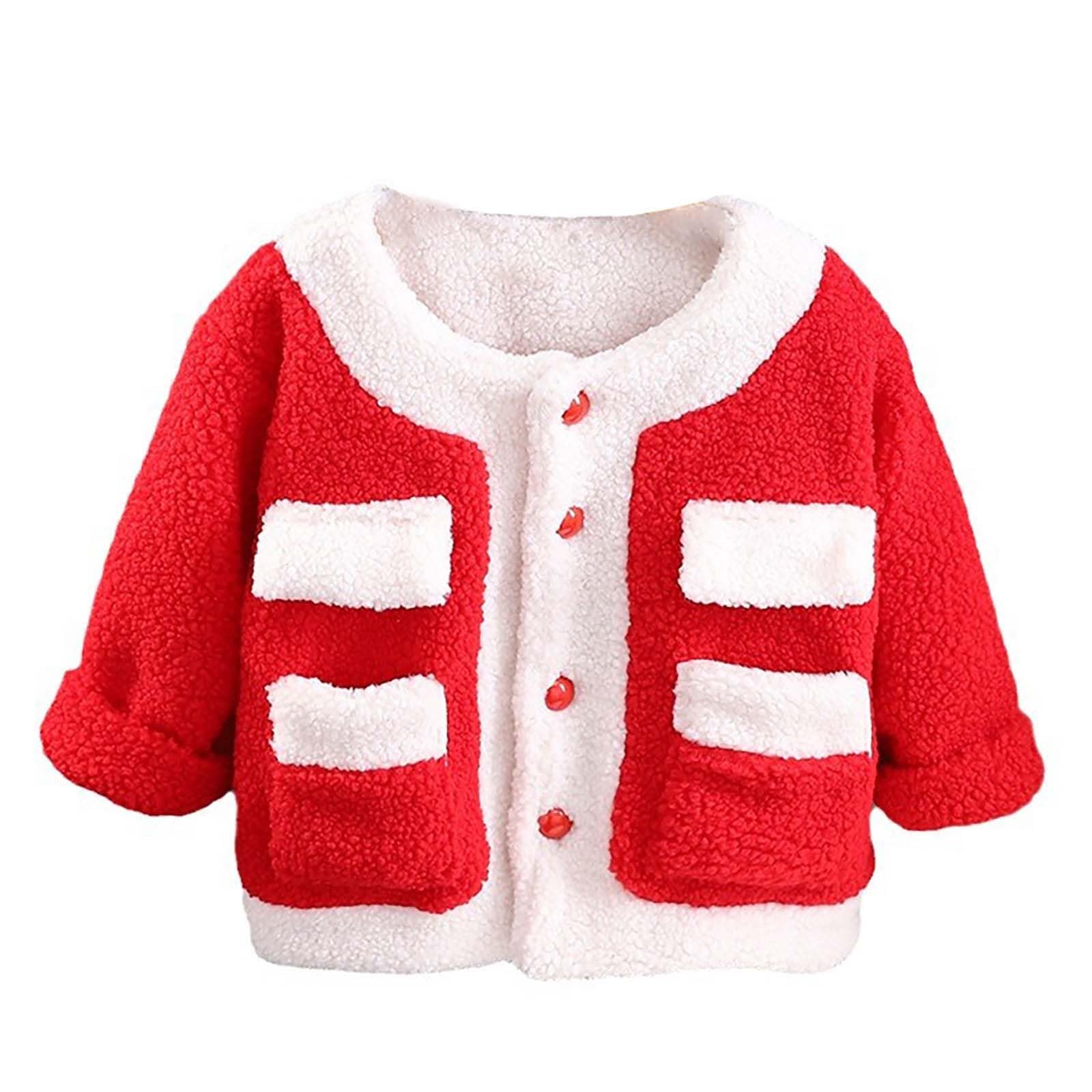 RNTOP Kids Toddler Girl Boy Christmas Outfit Long Sleeve Fleece Hooded Sweatshirt Coat Holiday Outwear (Red, 5-6 Years)