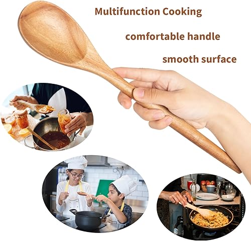 Miniatura 3 de Cucharas de madera de 14 pulgadas para cocinar 2 piezas, cucharas de madera de acacia maciza, utensilios de cocina, acabado liso, mango cómodo,