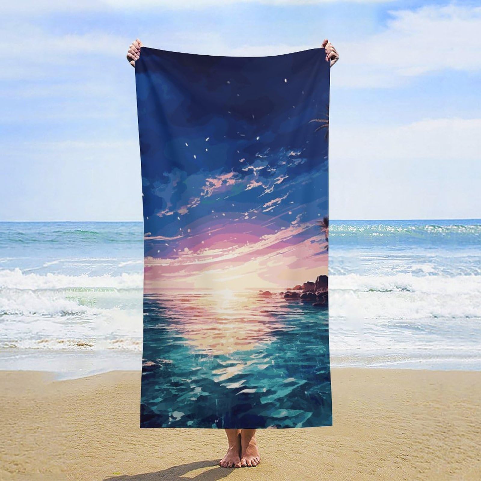 NTVOWPZO Night Ocean Beach Towel Oversized Microfiber Bath Towels Lightweight Sand Proof Beach Towels Absorbent Pool Towels for Swimming Yoga Bathroom Towel 31.5" X 63"