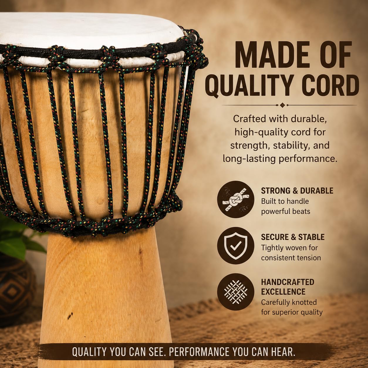 Djembe Beginner Plain, 30 cm de alto, 16,5-18 cm cabeza