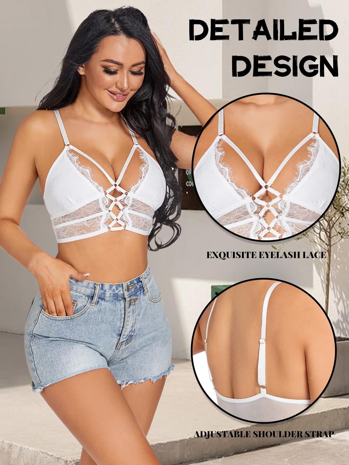 QHQQXN strój damski biustonosz na ramiączkach Criss Cross krótki top z rzęsami biustonosz kamizelka Bralette Busiter bielizna