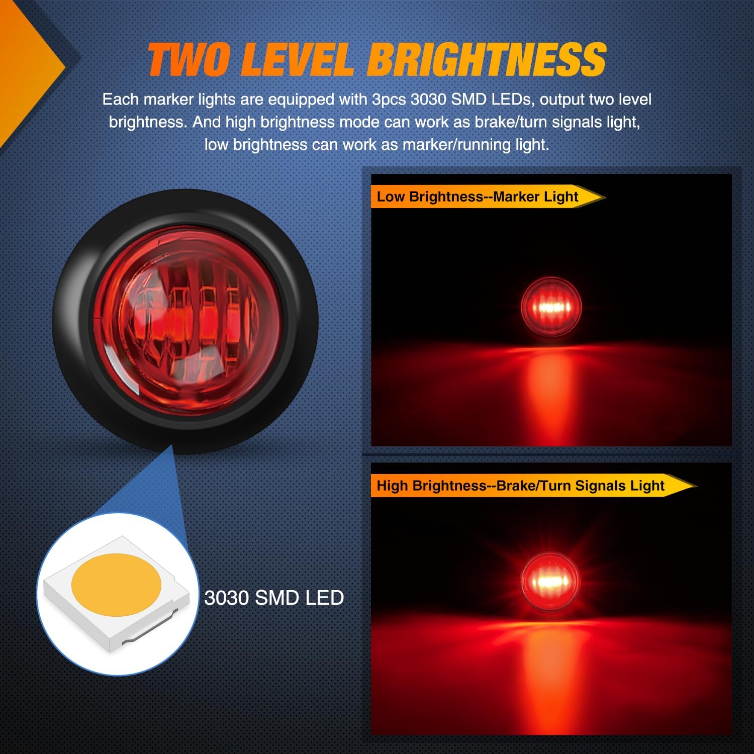 Nilight 3/4Inch Round Marker Light 10PCS Red LED Brake Stop Turn Signal 3 Connectors Side Indicator Bullet Clearance Lights IP68 Waterproof for Trailer Truck Camper Van Boat Bus