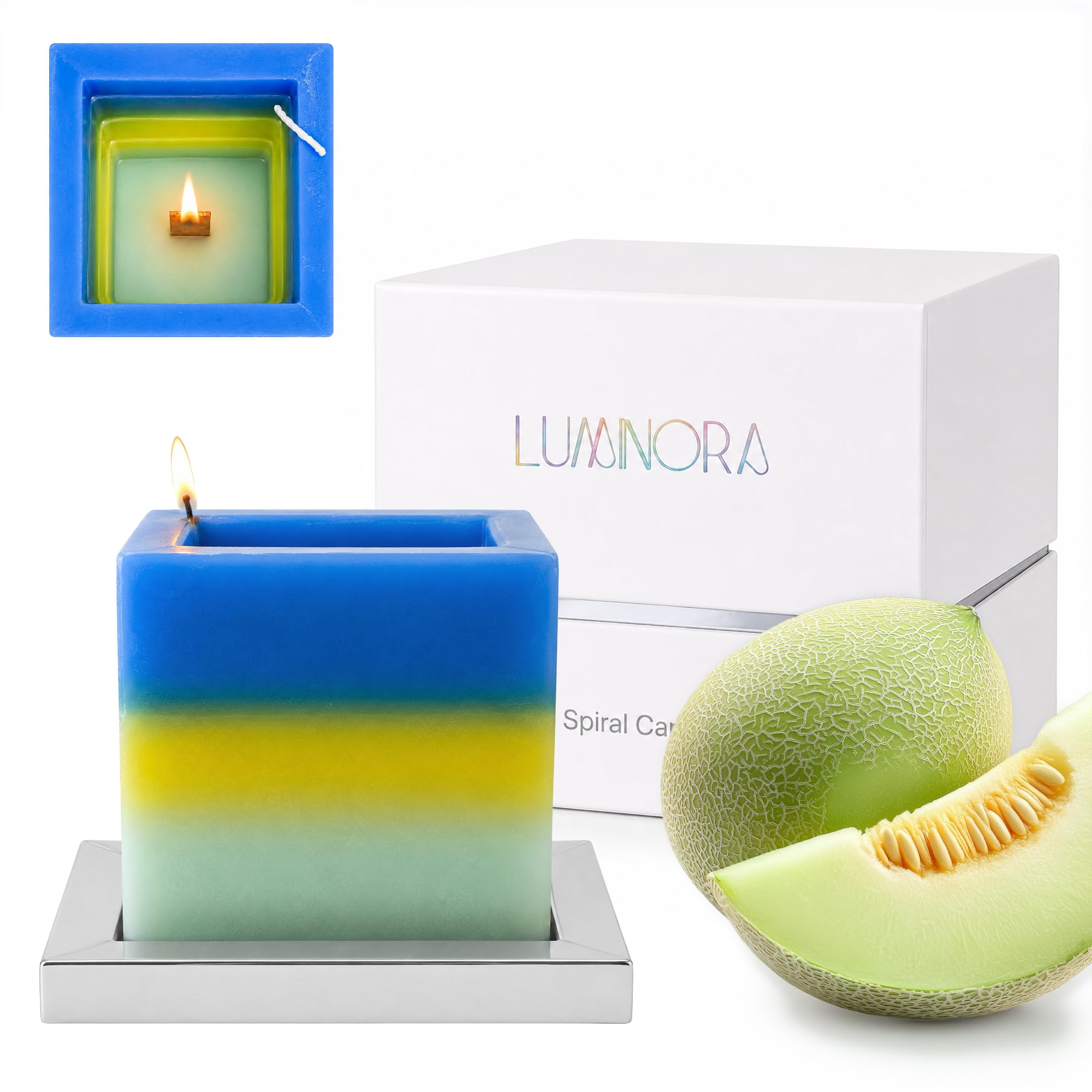 Spiral Wick Scented Soy Candle for Home Decor, Honeydew Melon