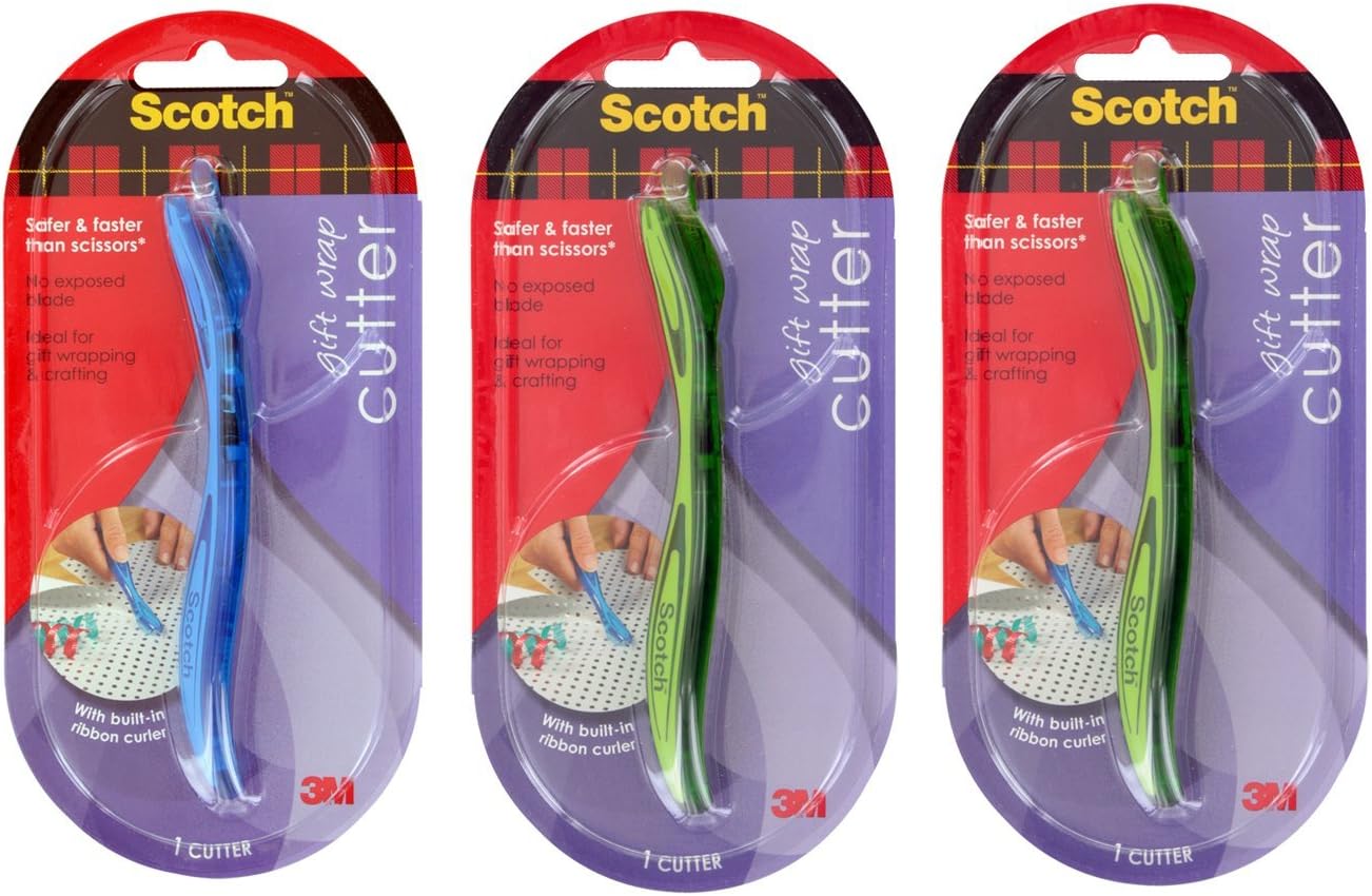 3M Scotch Gift Wrap Cutter & Ribbon Curler, Assorted Colors, Pack of 3