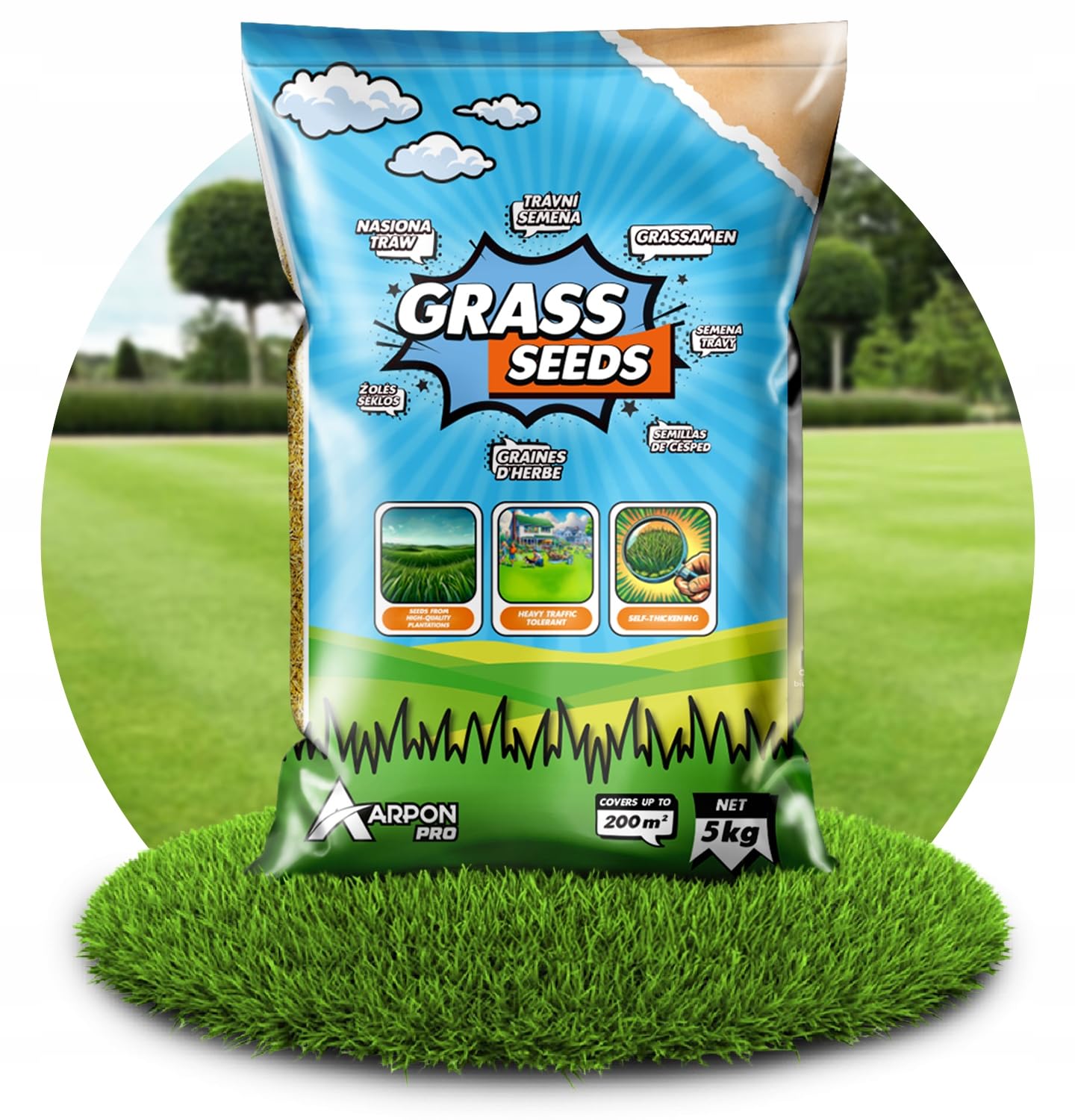 Graines de gazon de qualité supérieure à germination rapide - 5 kg - Graines d'herbe pour 200 m² de gazon - Graines de gazon idéales pour les nouveaux semis et les semis - Graines d'herbe fabriquées