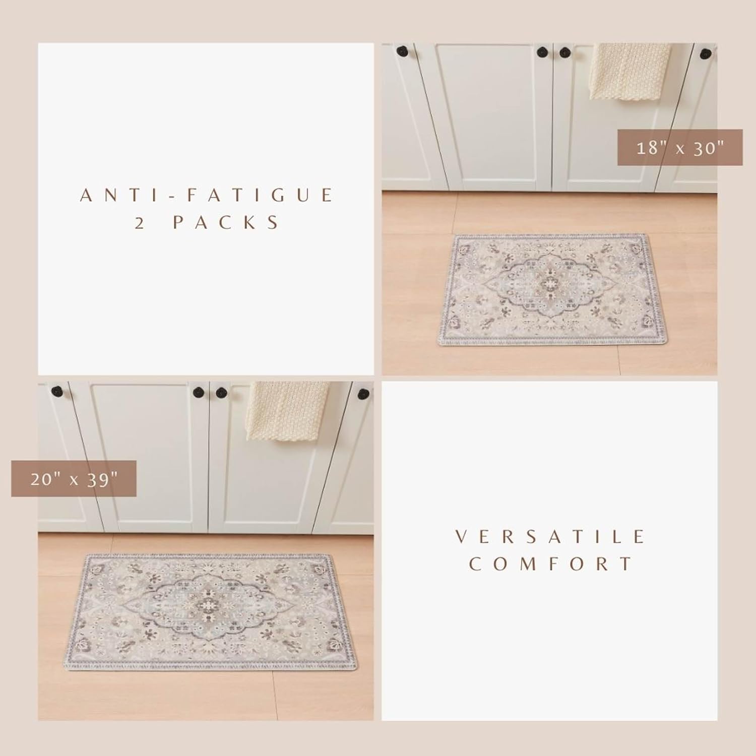 Vintage Comfort Anti Fatigue Kitchen Mat - 1/2 Inch Thick Cushioned Kitchen Floor Mat or Standing Desk Mat - Waterproof, All Day Comfort, Decorative Rugs (20" x 39", Vintage Green Floral)