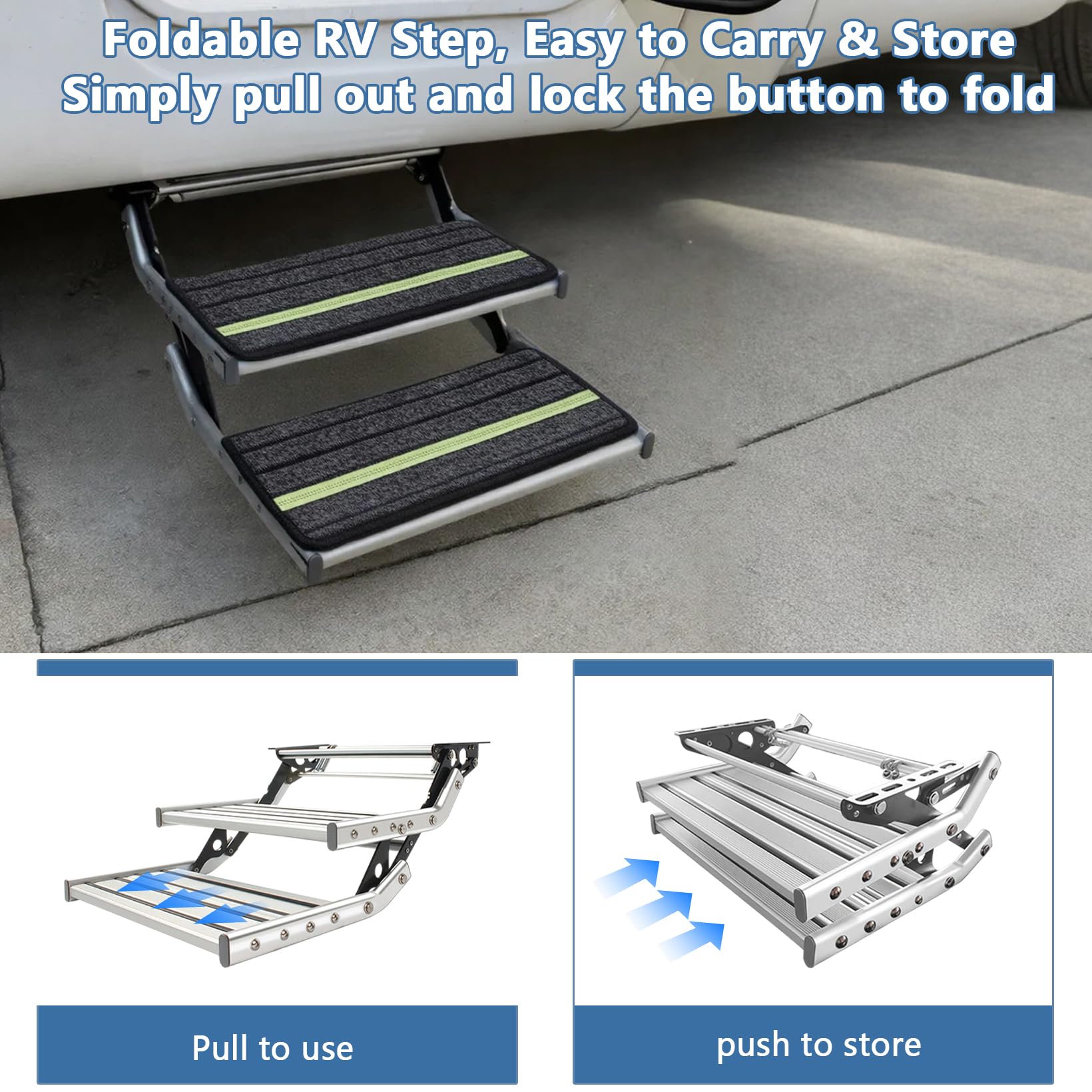 Marchepied Manuel Pliable pour Caravane avec Tapis antidérapant, Double Couche, pour Camping-Car, Caravane, remorque, Charge maximale : 200 kg