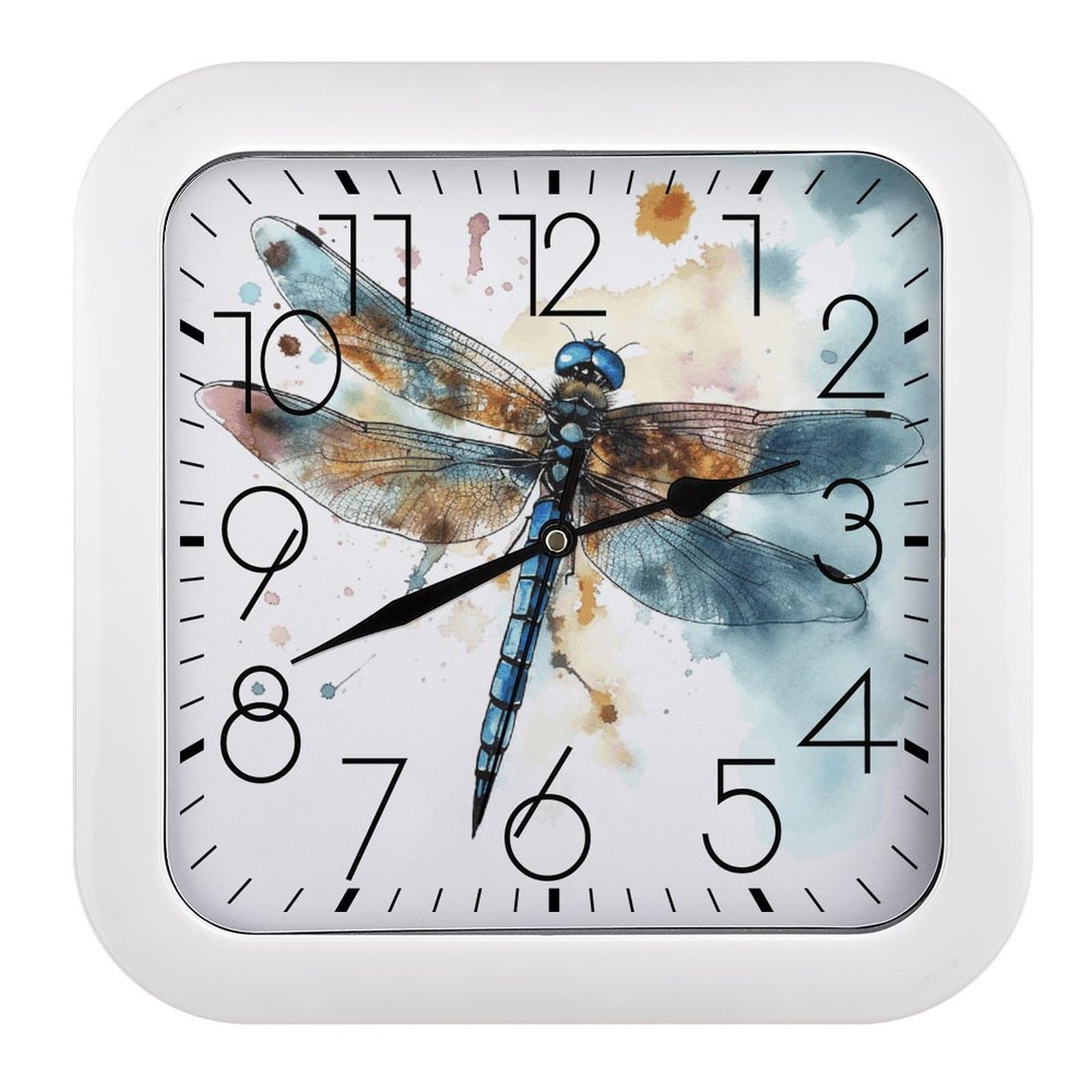 FekiLoot Watercolour Dragonfly Wall Clock 10.2" Modern Farmhouse Square Clocks Silent No Ticking, Wall Art and Timepiece Clock for Shelf Table Mantel Or Bedside Clocks