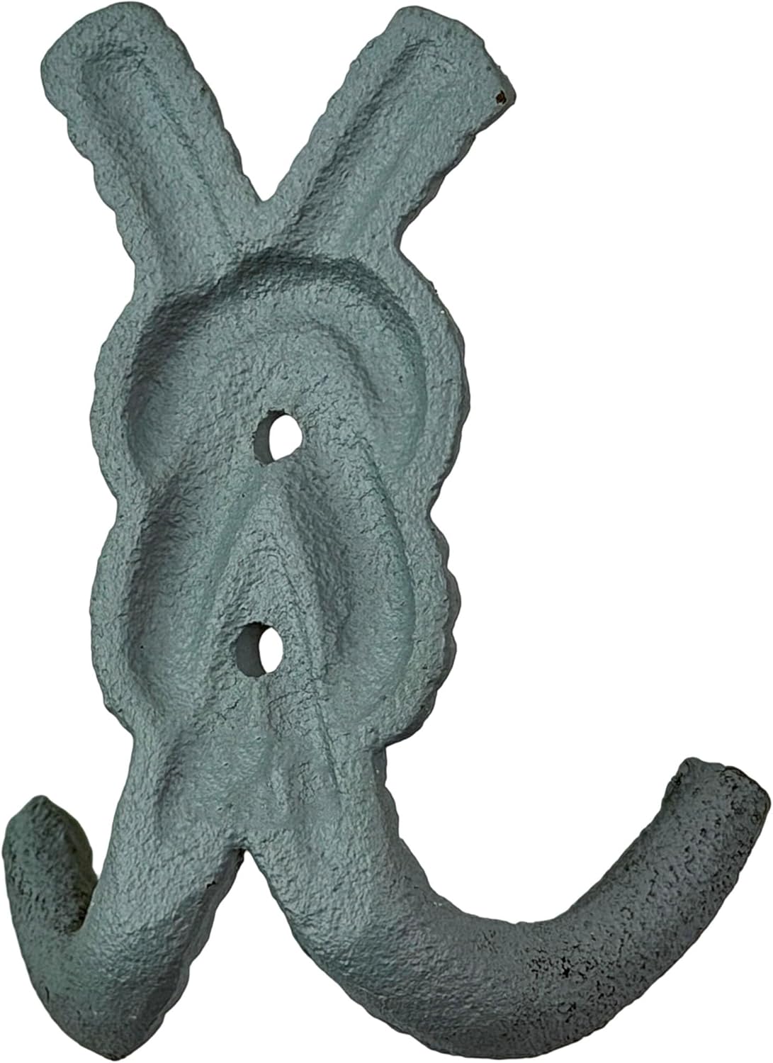 Zeckos 4 Inch Cast Iron Rope Knot Wall Hooks, Set of 3 Nautical Coastal Double Hooks in Green, Blue and White with Matching Screws, Decorative Entryway, Bathroom or Beach House Wall Storage