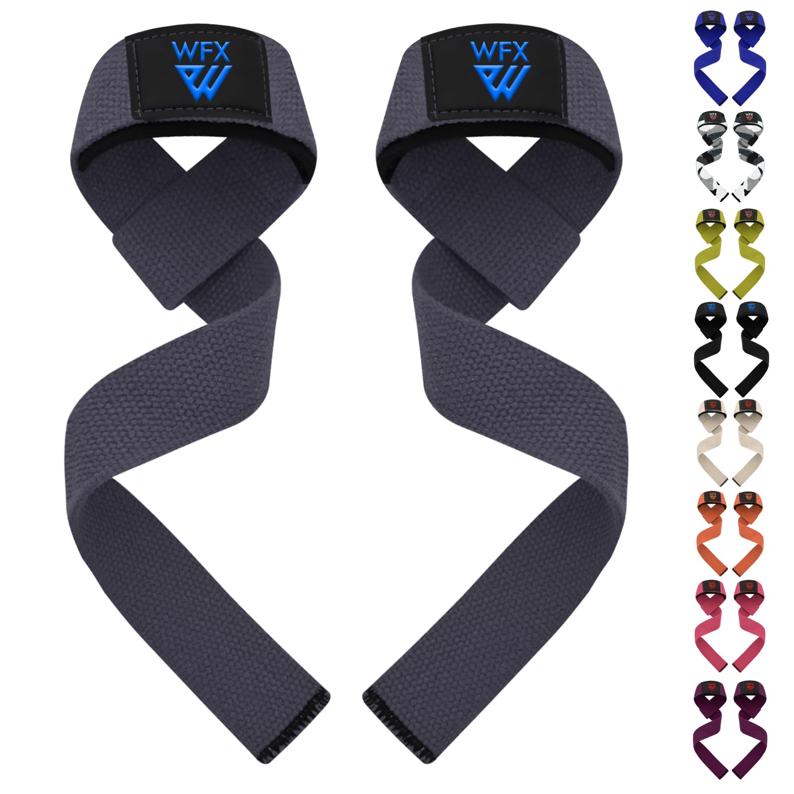 WFX Zughilfen Krafttraining & Bodybuilding, gepolsterte Zughilfen mit rutschfestem Griff für Deadlifts und Powerlifting, Gym Zubehör für Frauen & Männer (Lifting Straps) (Grau)