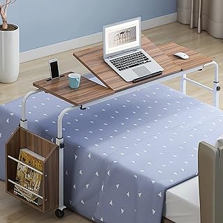 Mobile Overbed Computer Table, Height & Length Adjustable Over Bed Table with Wheels and Tiltable Tabletop Hospital Nursing Table for Home Office Use (Color : C)