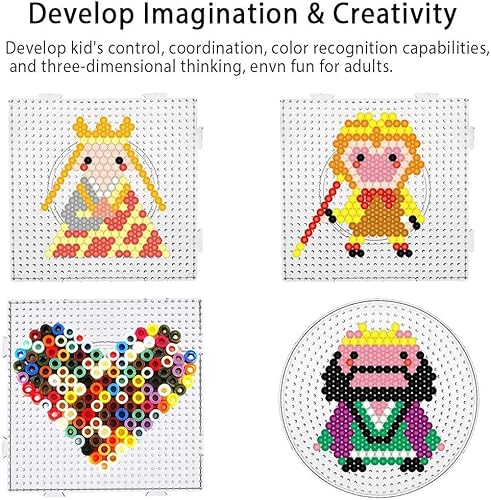 Miniatura 5 de Tableros de cuentas fusibles, 6 piezas de 0.197 in, cuadrados grandes de plástico transparente, tableros de clavijas con 2 pinzas de cuentas y 6