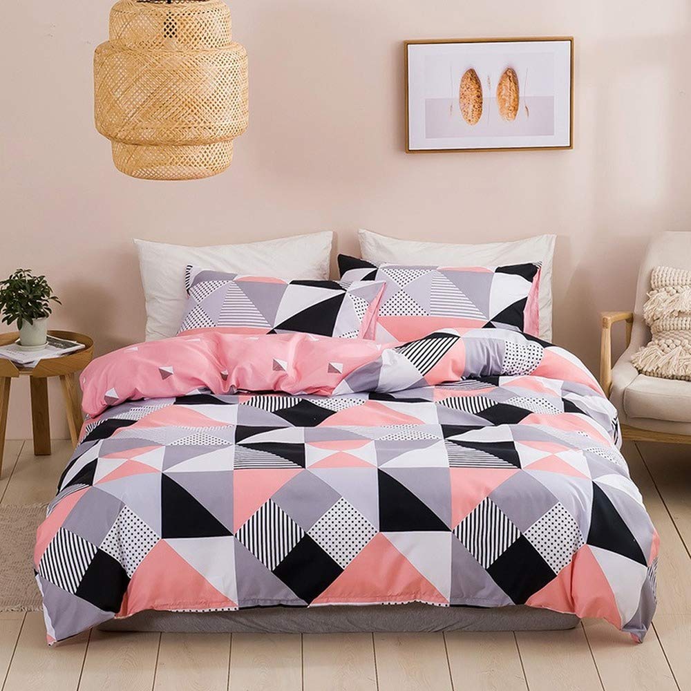 Taie d'oreiller et housse de couette géométrique rose pour des nuits douces
