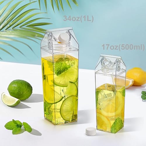 Miniatura 4 de yarlung Paquete de 6 botellas de agua de cartón de leche, caja de leche de plástico transparente de 17 onzas, botella de jugo cuadrada portátil para
