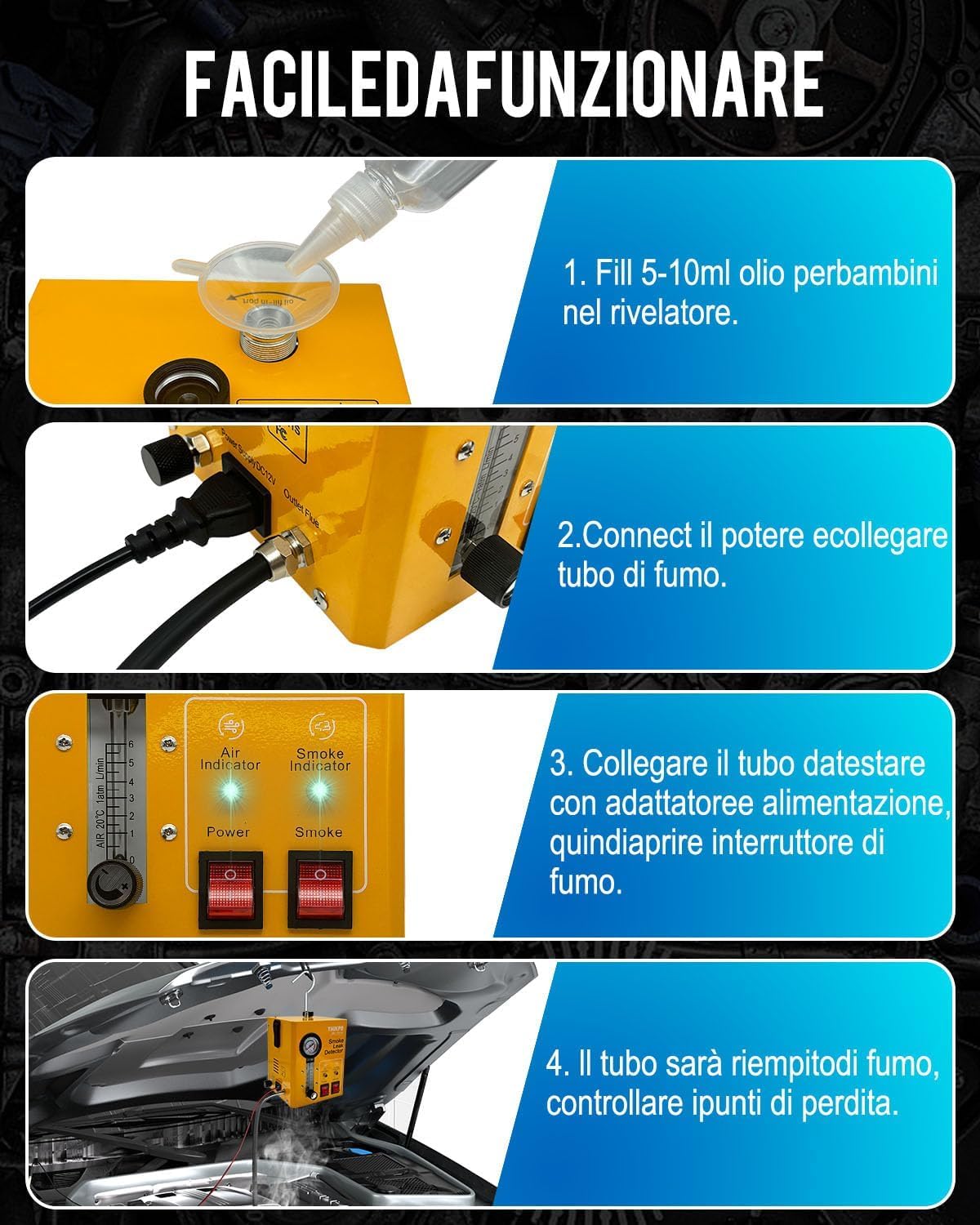 EVAP Rilevatore di perdite, Macchina per Fumo, Tester per EVAP con Motore ad Aria Integrato e manometro, 12 V | Indicatore di flusso, doppia modalità, rilevatore di perdite di carburante per moto, motoslitta, ATV, camion, barche