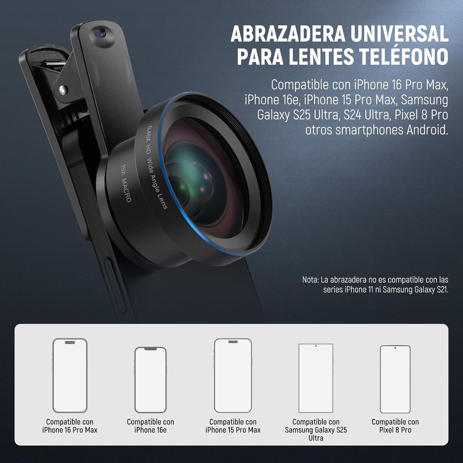 NEEWER Basics 2 en 1 Accesorios Kit Objetivos Cámara Móvil, Gran Angular HD 0,45x + Macro 15x, 37mm Lens Clamp Compatible con iPhone Samsung Android Smartphone, LS-67