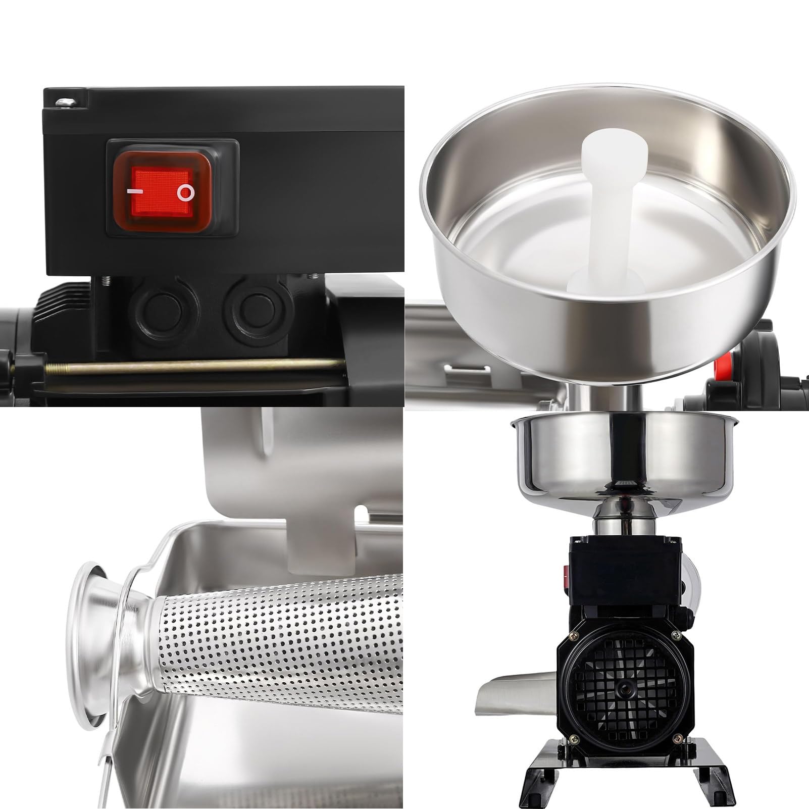 Pressa Elettrica per Pomodori, Pressa E Colino Professionale in Acciaio Inox, Colino per Alimenti E Macchina per Salse, per La Conservazione di Puree di Pomodoro, Salse E Altro Ancora Black