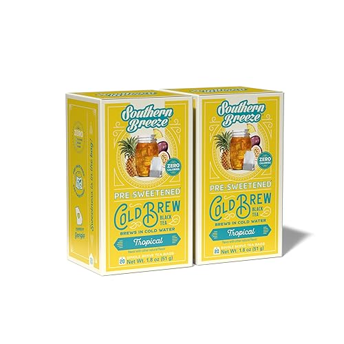 Southern Breeze Cold Brew Sweet Tea Té helado tropical con té negro y cero carbohidratos, cero azúcar, 20 bolsas de té envueltas individualmente,