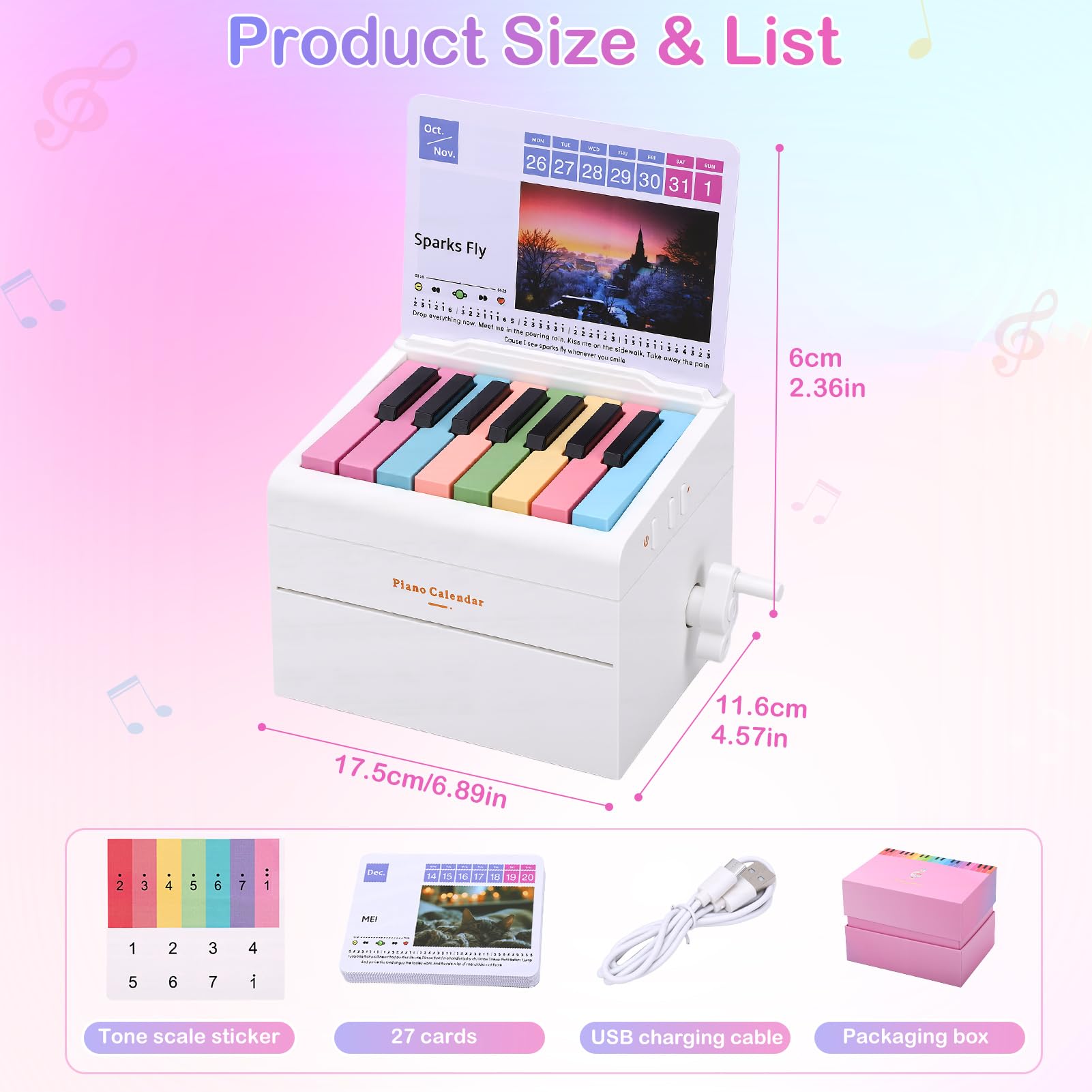 Gugxiom Calendario da tavolo 2026, pianoforte giocabile, 2026, con 52 settimane, fogli da 27 carte, mini calendario 3D con musica per Natale, regalo di compleanno (bianco)