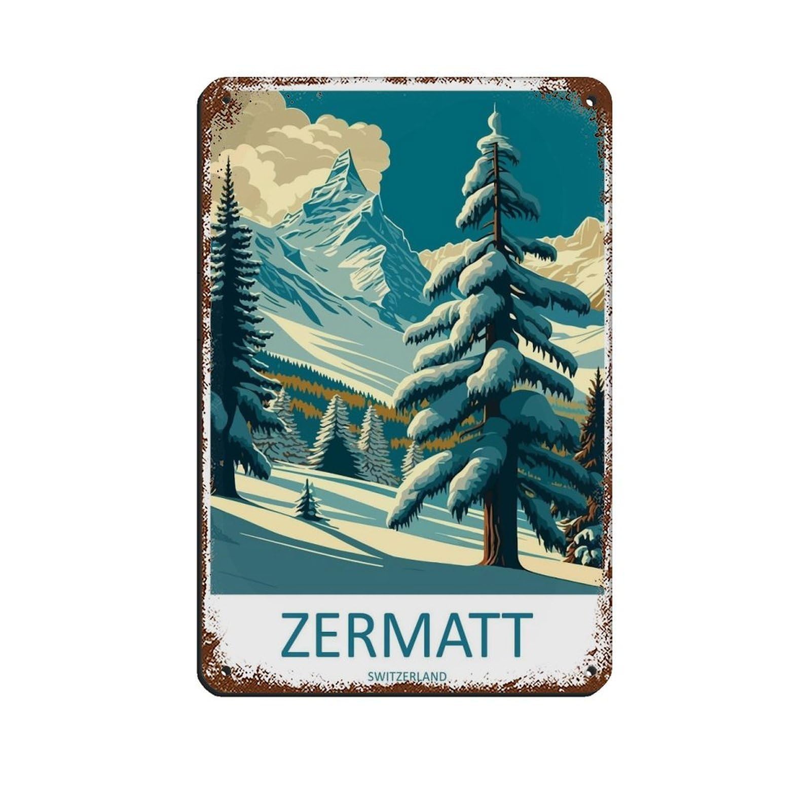 Zermatt Travel Art Ski Art Lover Gift (3) Tin Sign Vintage Metal Pub Club Cafe Bar Home Wall Art Decoration Poster Retro 8x12inch(20x30cm)