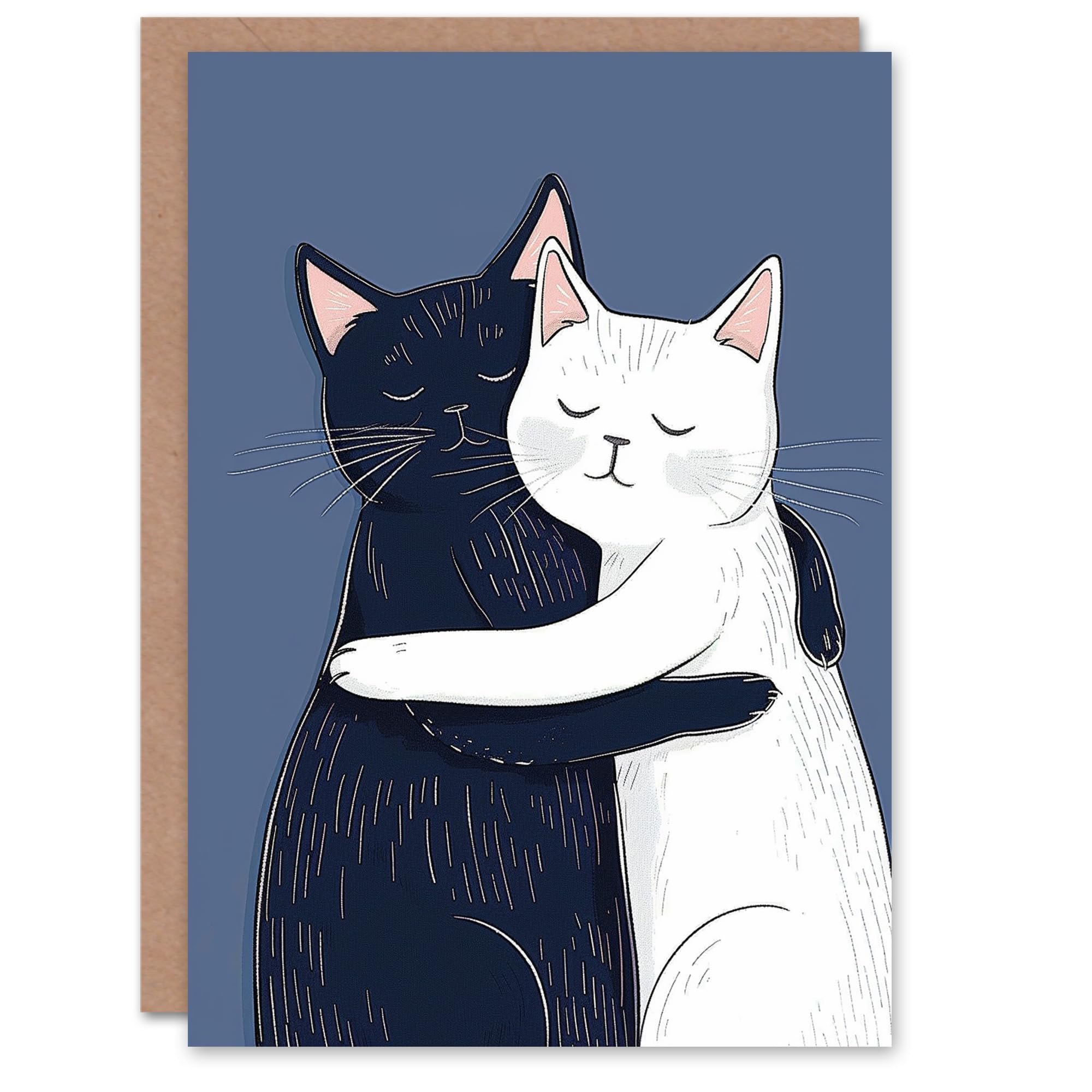 Artery8 Birthday Card Two Cats Hugging Cute Sweet Animal Love Blank Arty Art All Occasion Greeting Card