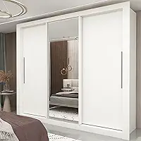 Guarda-roupa Casal 3 Portas 1 Porta Espelhada Milão Yescasa Branco