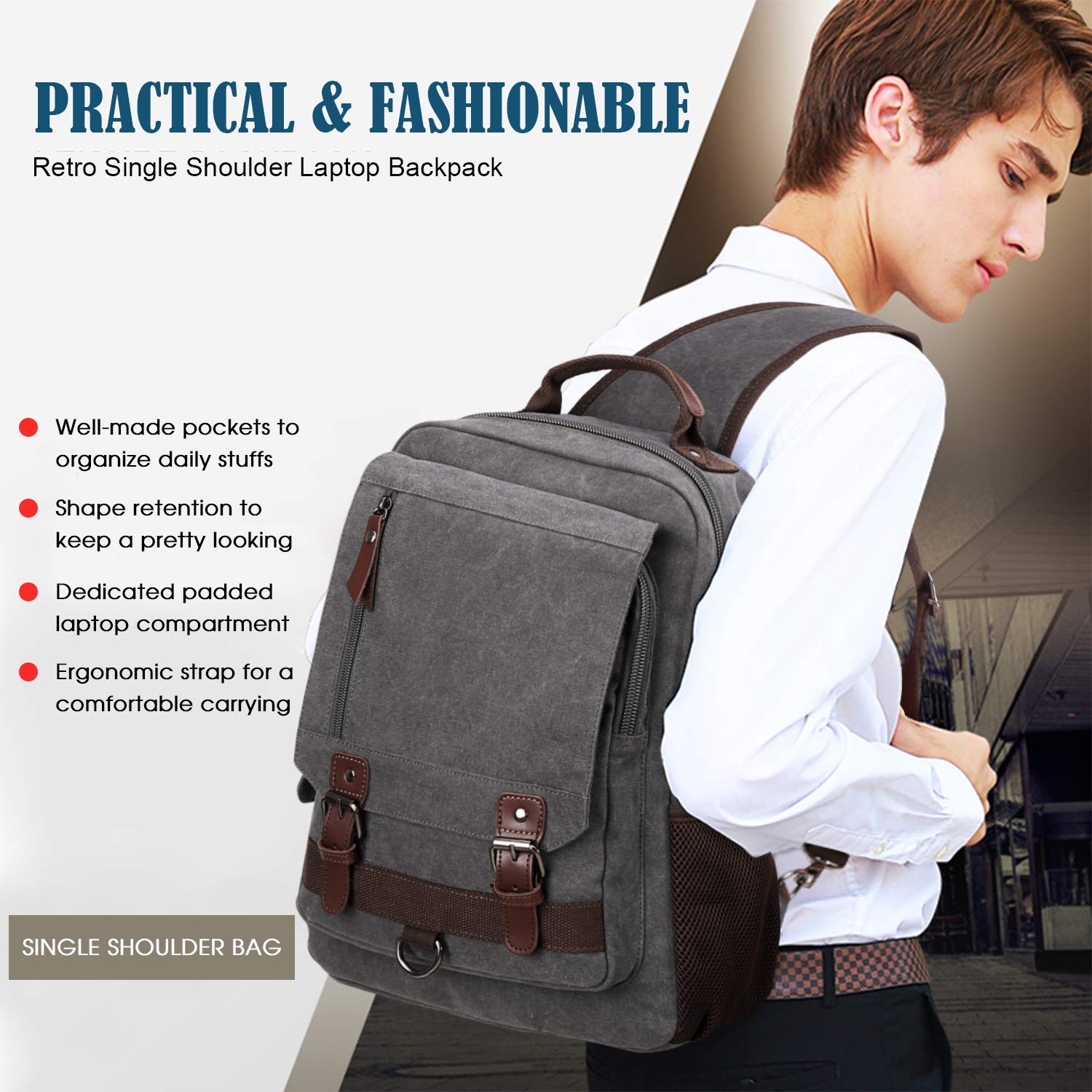WOWBOX‎ Sling Bag for Men Women Sling Backpack Laptop Shoulder Bag Cross Body WOWBOX Sling Bag for Men Women Sling Backpack Laptop  main image 2